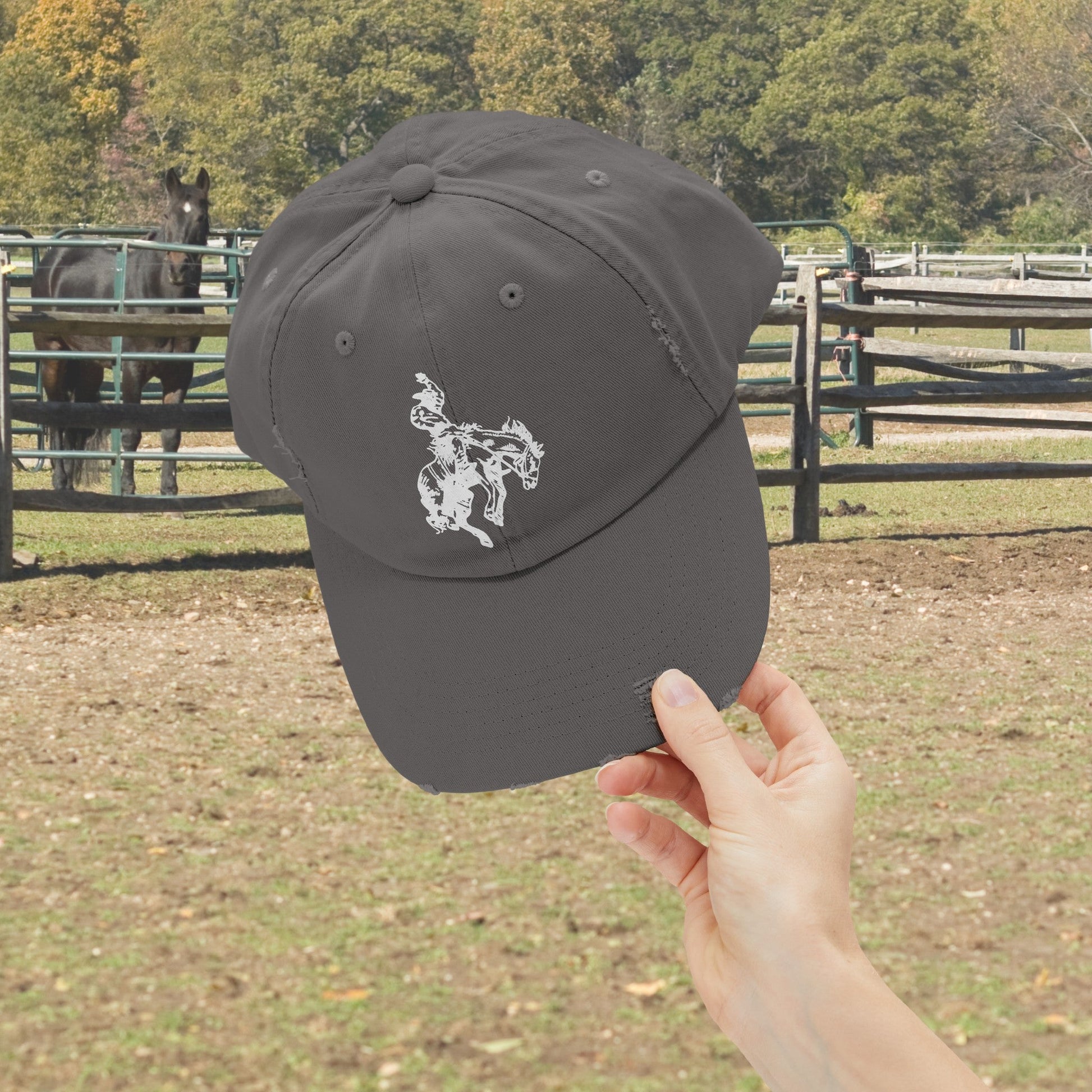 Rodeo Bronc Rider Horse Hat Cap, Horse Art Baseball Cap of Bucking Horse - FlooredByArt