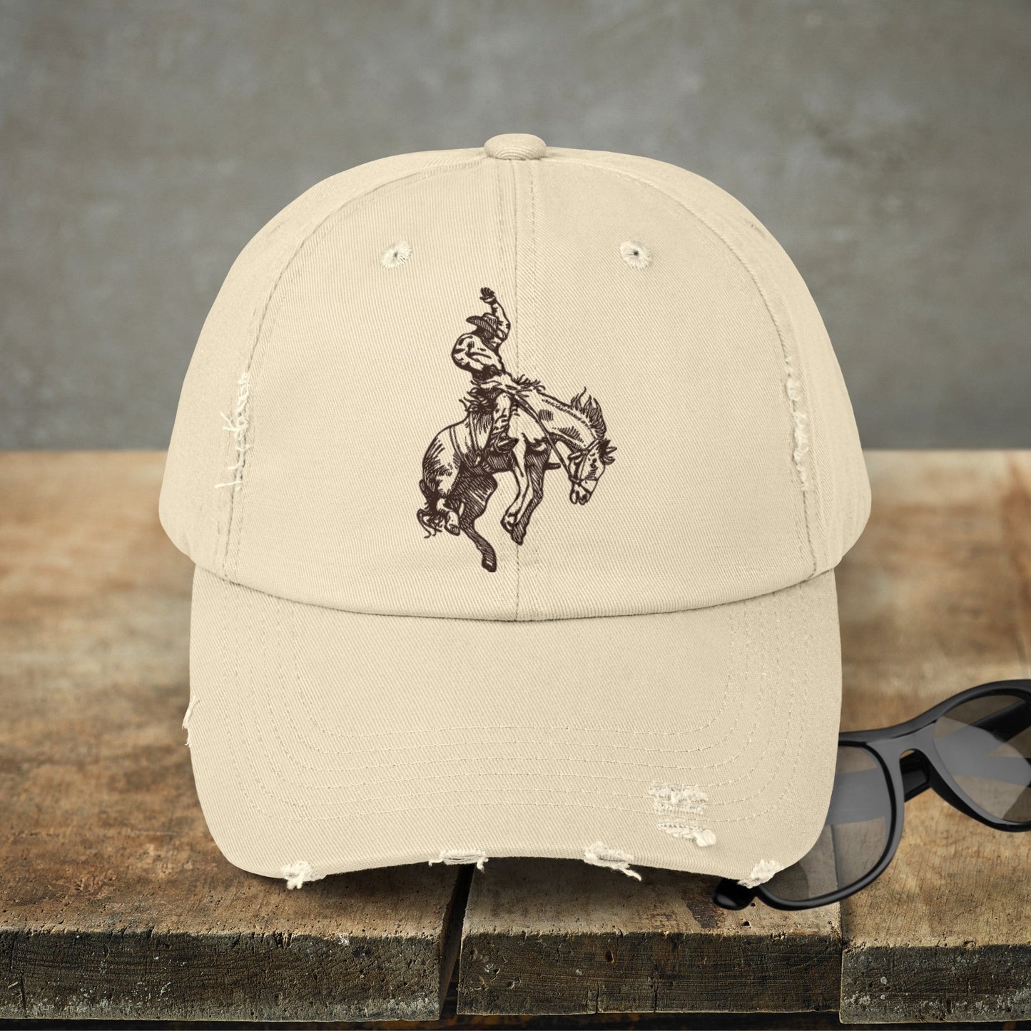 Rodeo Bronc Rider Horse Hat Cap, Horse Art Baseball Cap of Bucking Horse, Cowboy Rodeo Hat, Perfect Gift for Rodeo Dad, Bronc Horse Rider - FlooredByArt
