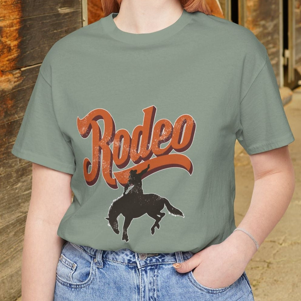Rodeo Bronc Rider T-Shirt – Western Graphic Tee for Rodeo Season - FlooredByArt