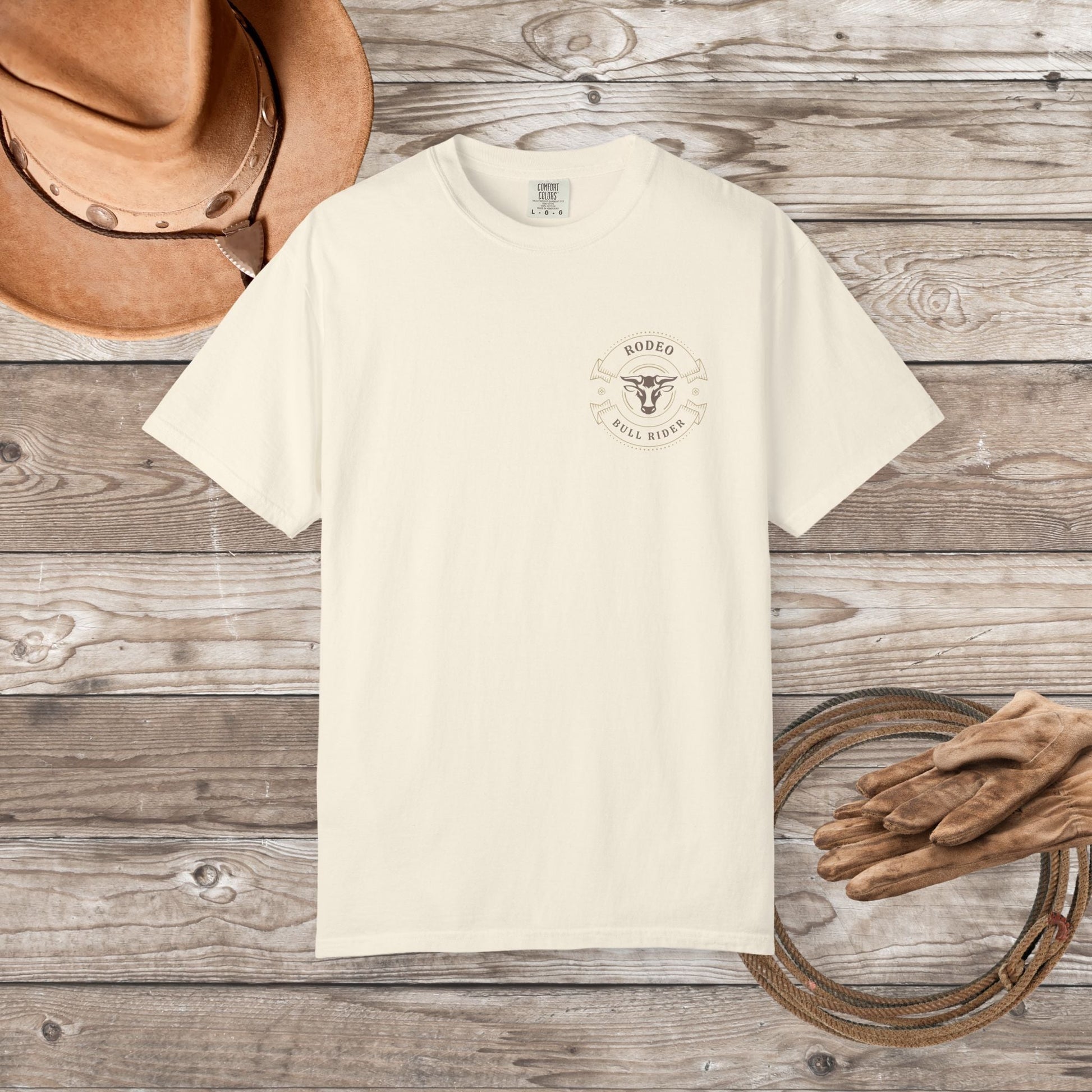Rodeo Bull Rider T-Shirt – Western Cowboy Subtle Art Shirt in Ivory, Country Style - FlooredByArt