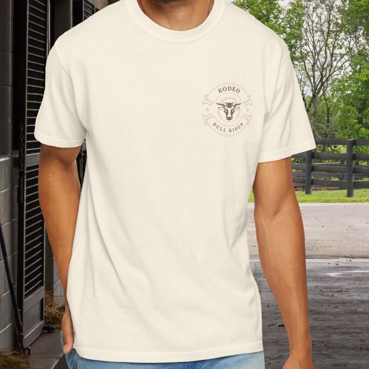 Rodeo Bull Rider T-Shirt – Western Cowboy Subtle Art Shirt in Ivory, Country Style - FlooredByArt