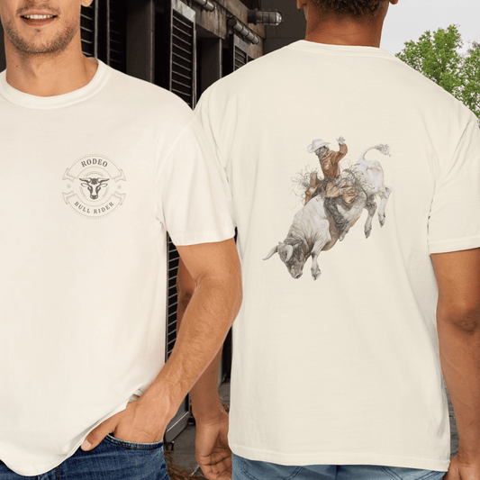 Rodeo Bull Rider T-Shirt – Western Cowboy Subtle Art Shirt in Ivory, Country Style - FlooredByArt