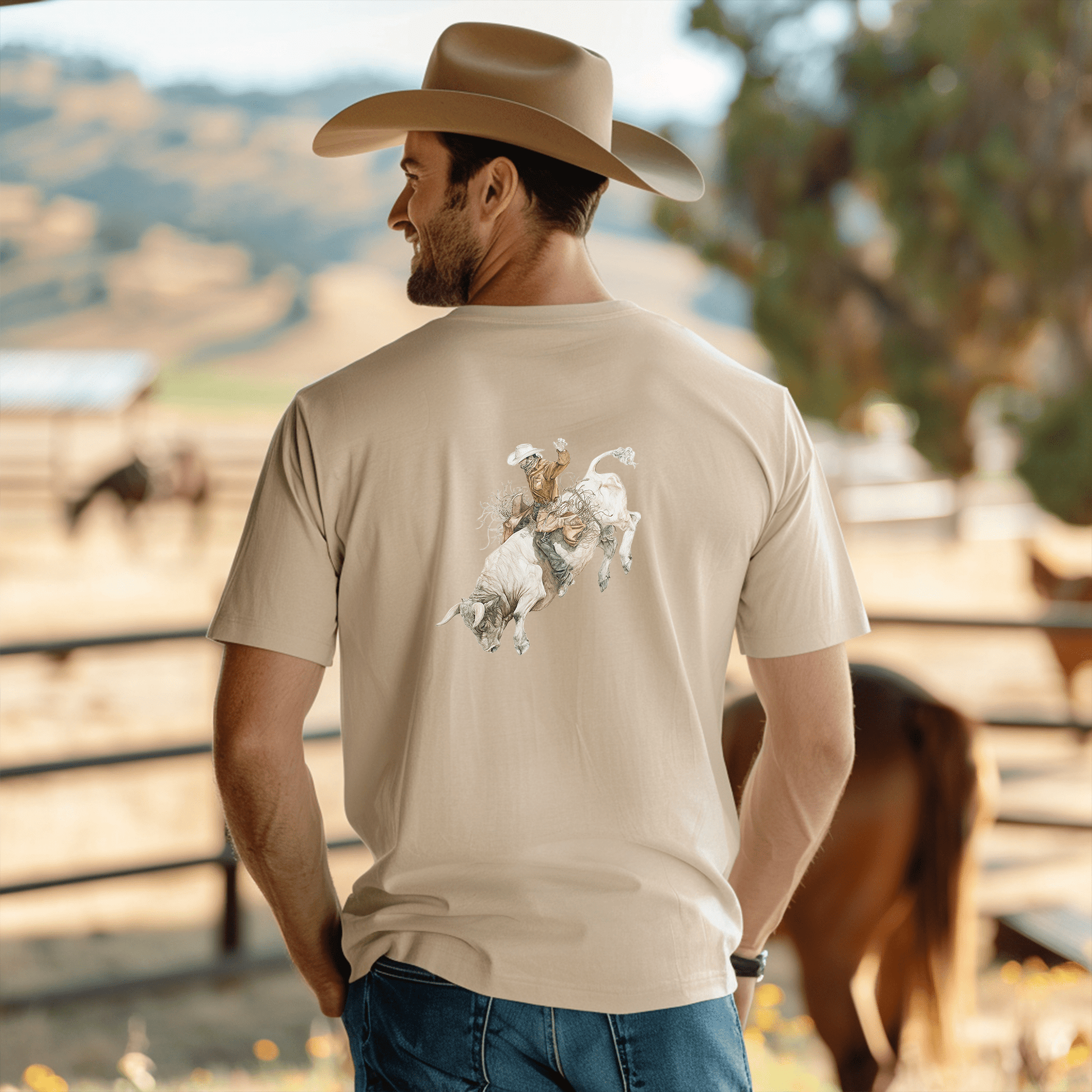 Rodeo Bull Rider T-Shirt – Western Cowboy Subtle Art Shirt in Ivory, Country Style - FlooredByArt