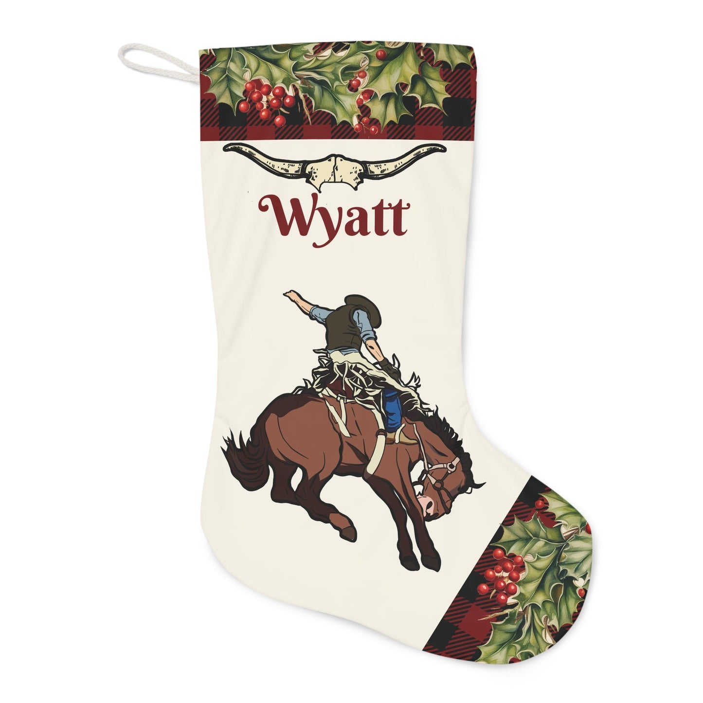 Rodeo Christmas Stocking, Large Cowboy Horse Holiday Stocking - FlooredByArt