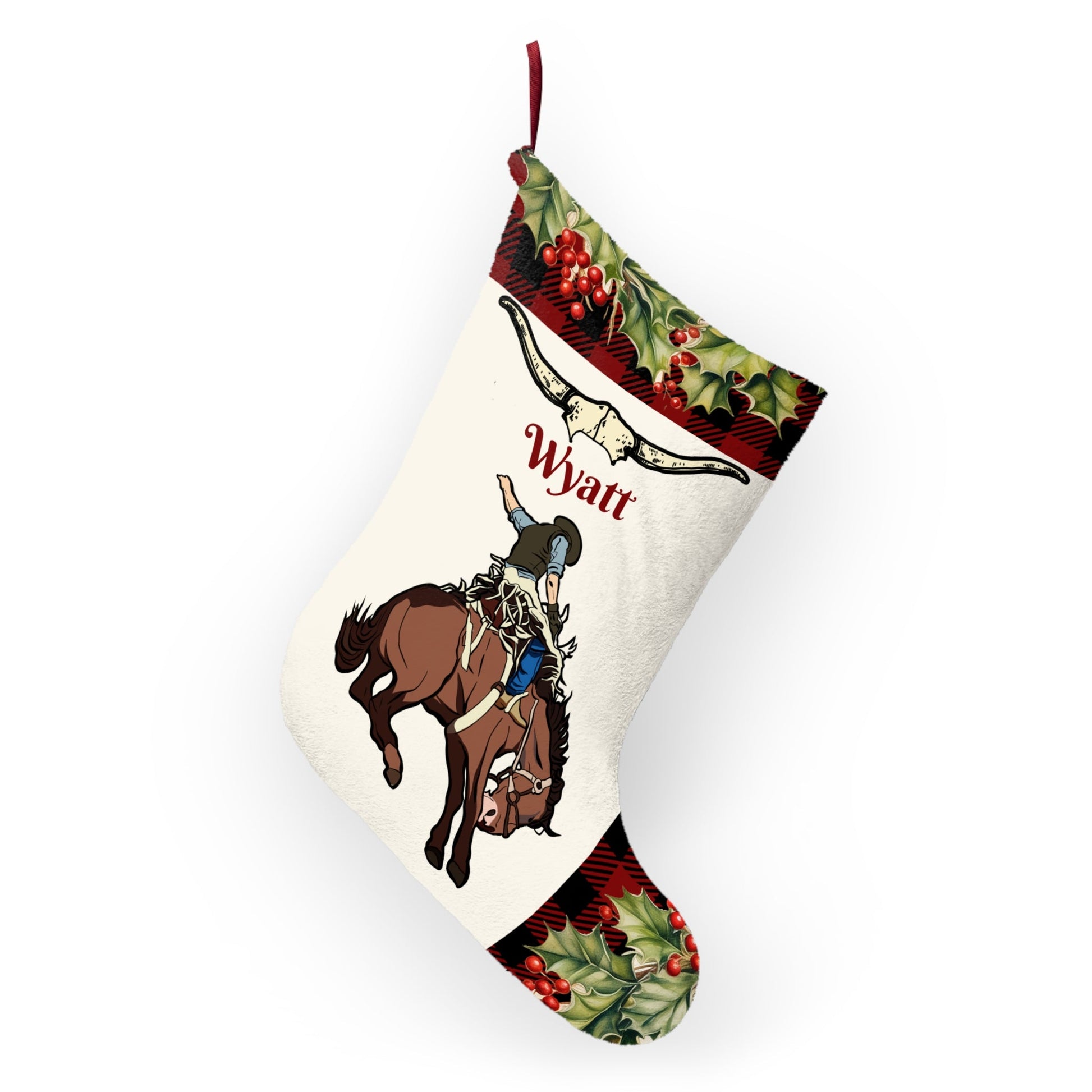 Rodeo Christmas Stocking, Large Cowboy Horse Holiday Stocking - FlooredByArt