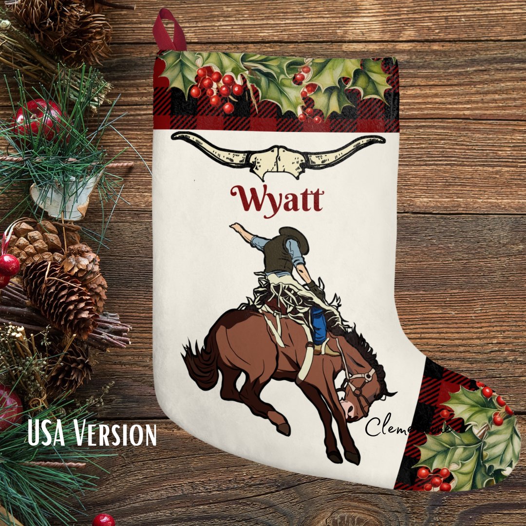 Rodeo Christmas Stocking, Large Cowboy Horse Holiday Stocking - FlooredByArt