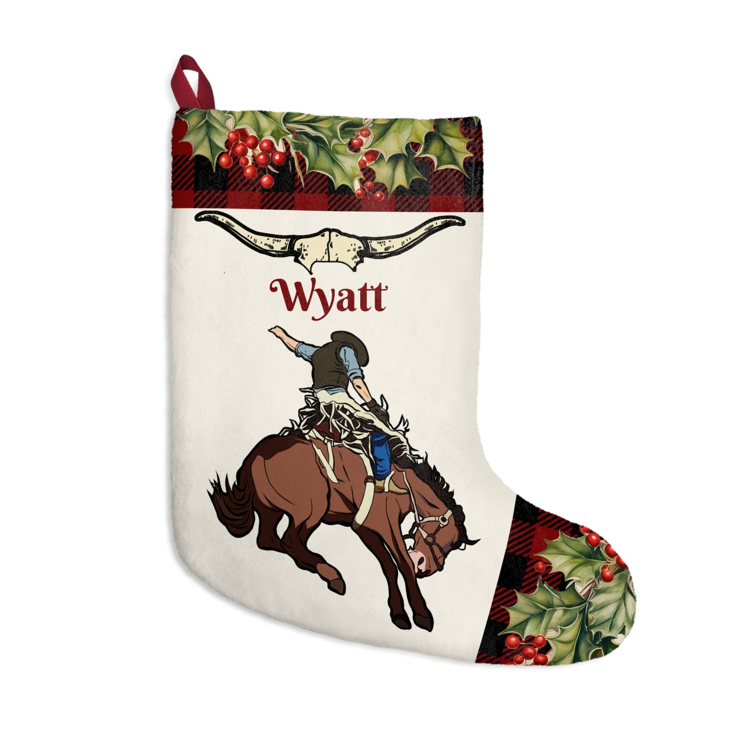 Rodeo Christmas Stocking, Large Cowboy Horse Holiday Stocking - FlooredByArt