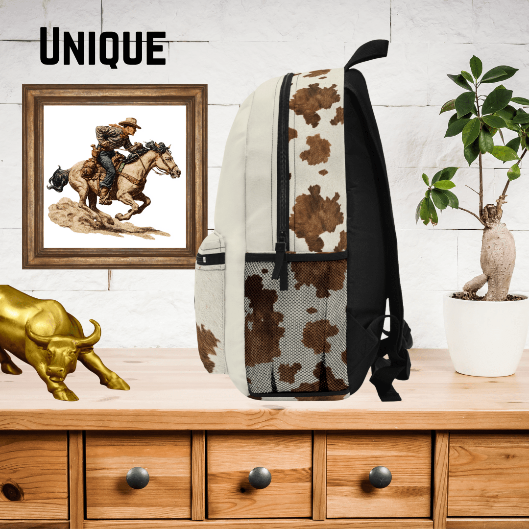 Rodeo Cowboy Backpack | Personalized School Bag, Western Rodeo Lovers, Cowhide - FlooredByArt