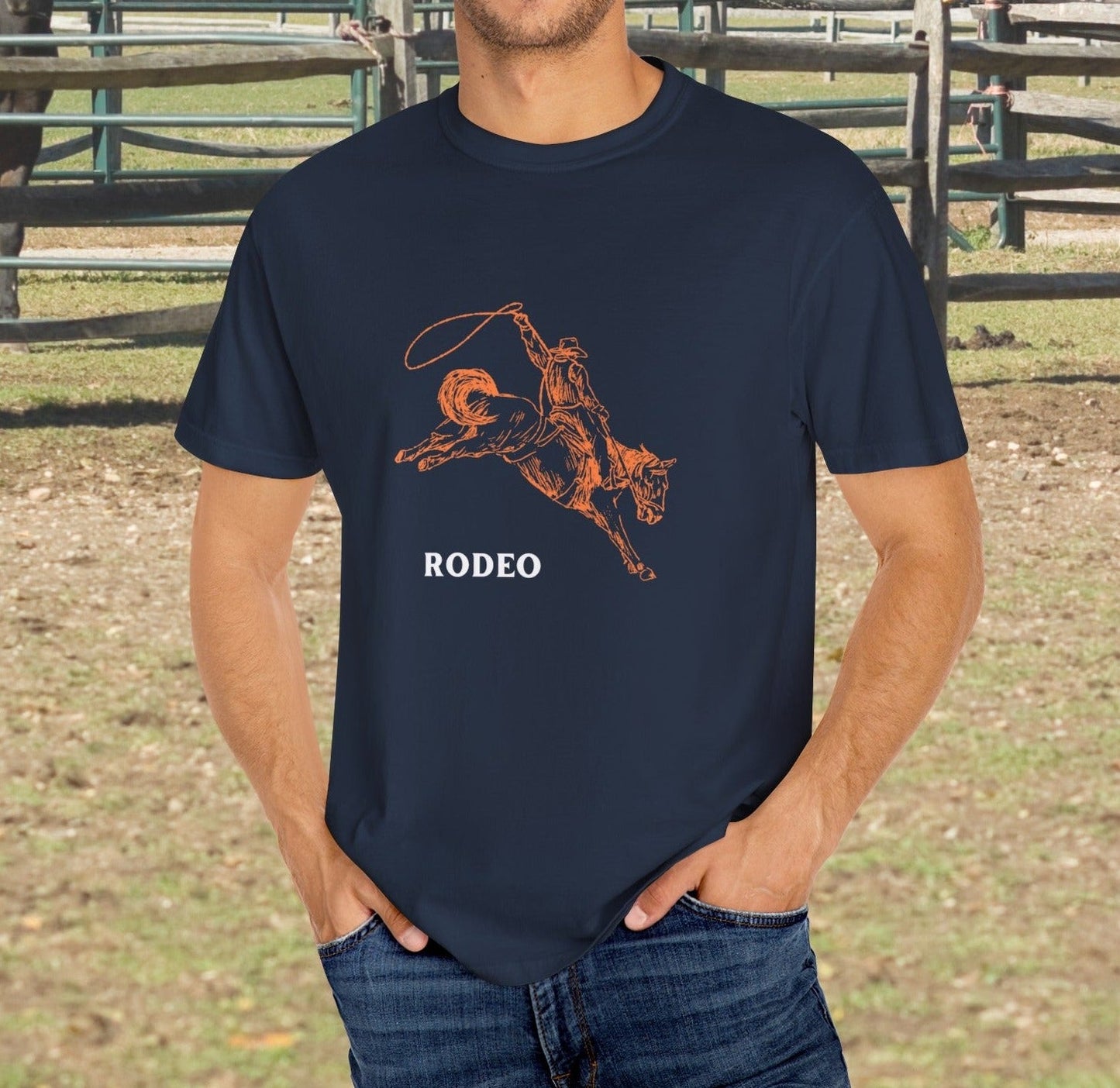 Rodeo T-shirt for Bronc Riding, Comfort Color Tee, Bronc Rider Horse, Country Boy Life - FlooredByArt
