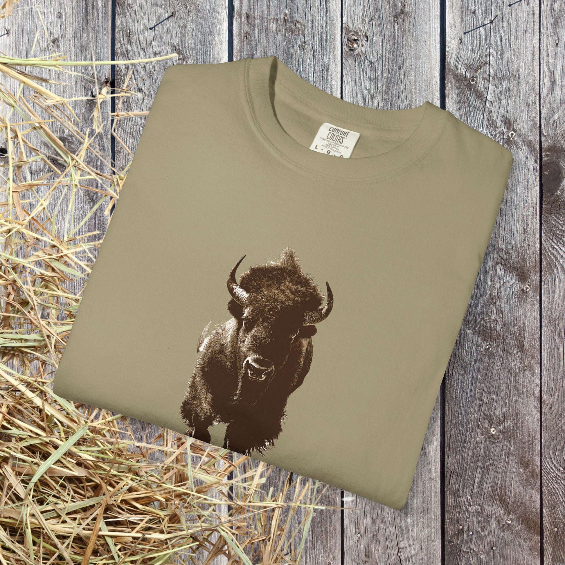 Running Buffalo T-Shirt – Western Graphic Tee on Comfort Colors - FlooredByArt