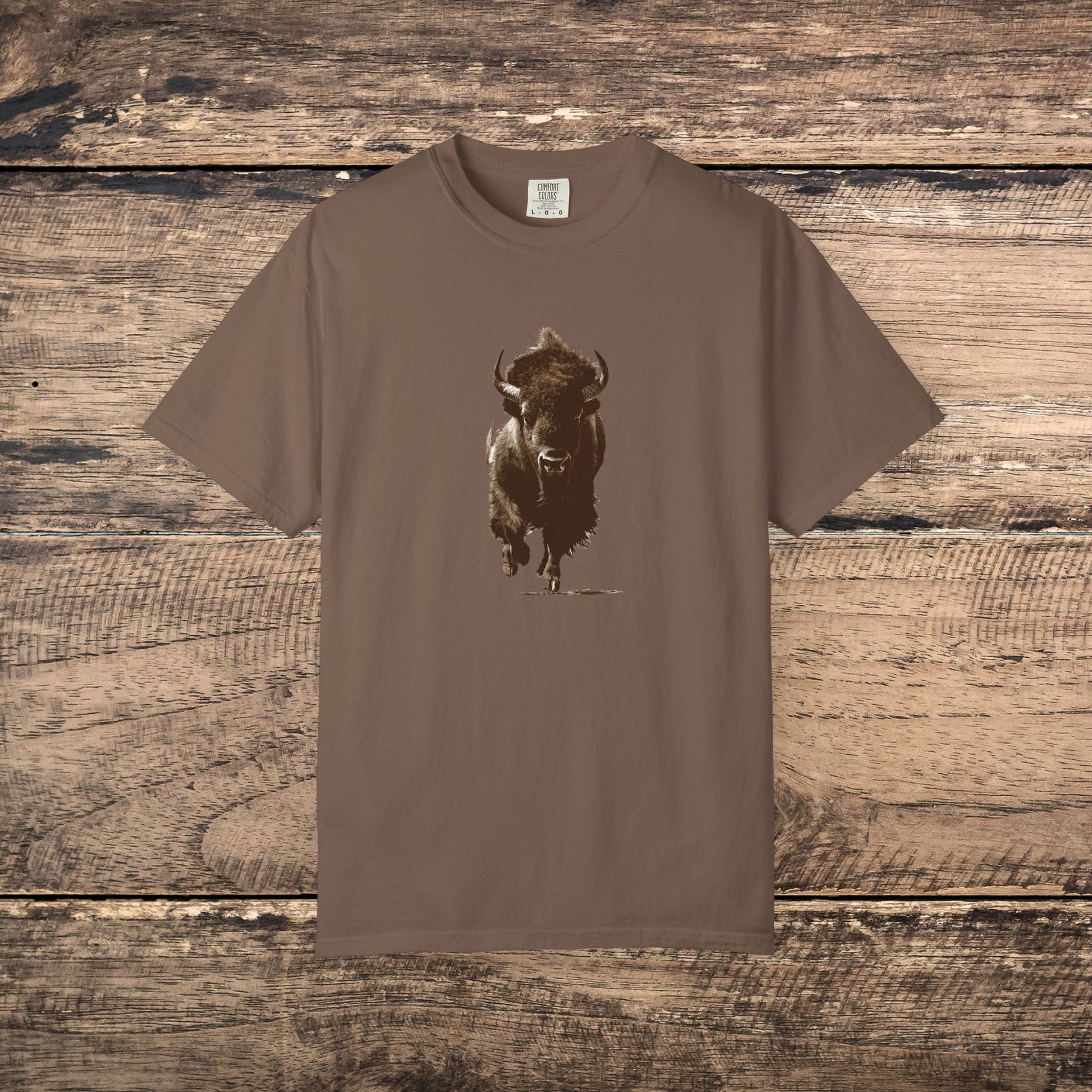 Running Buffalo T-Shirt – Western Graphic Tee on Comfort Colors - FlooredByArt