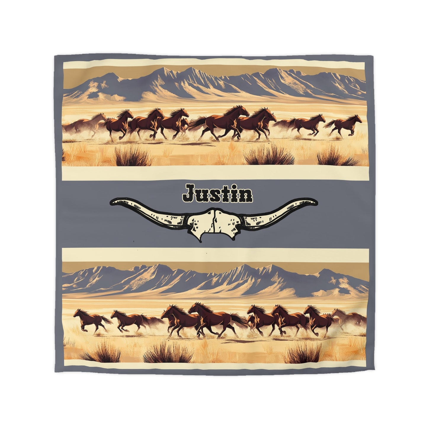 Running Mustangs Duvet Cover – Personalized Western Horse Bedding with Longhorn Accent - FlooredByArt