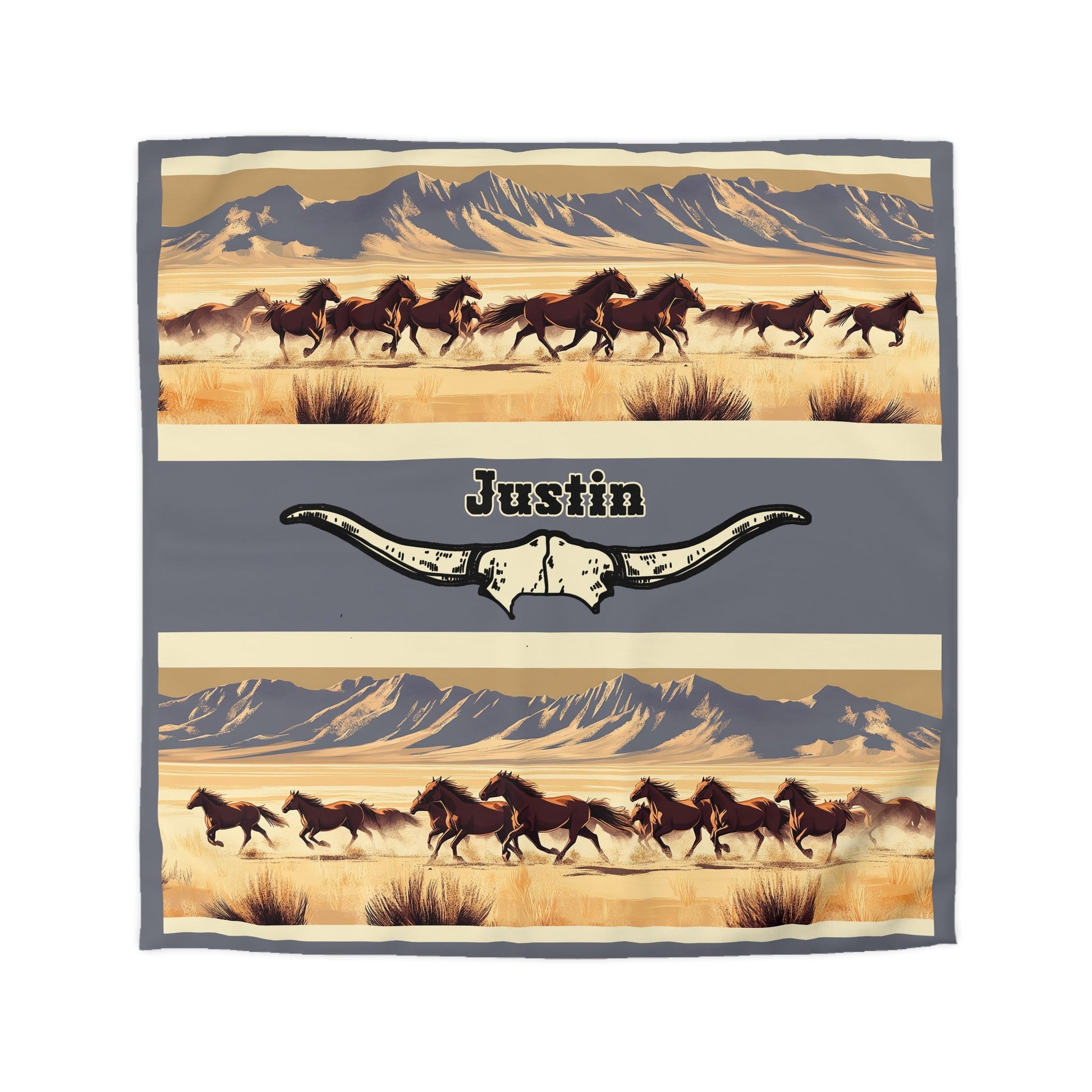 Running Mustangs Duvet Cover – Personalized Western Horse Bedding with Longhorn Accent - FlooredByArt