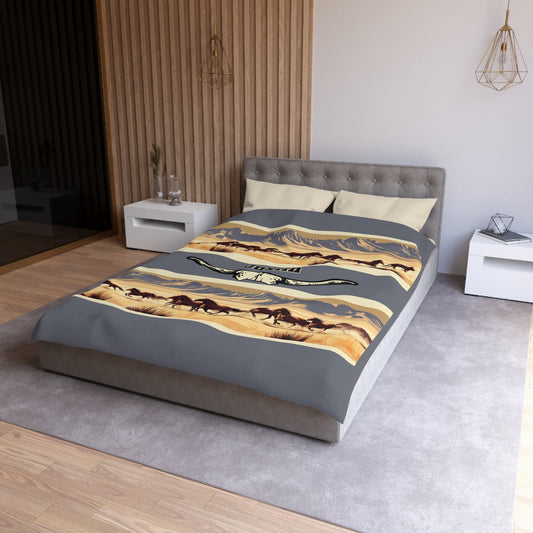 Running Mustangs Duvet Cover – Personalized Western Horse Bedding with Longhorn Accent - FlooredByArt