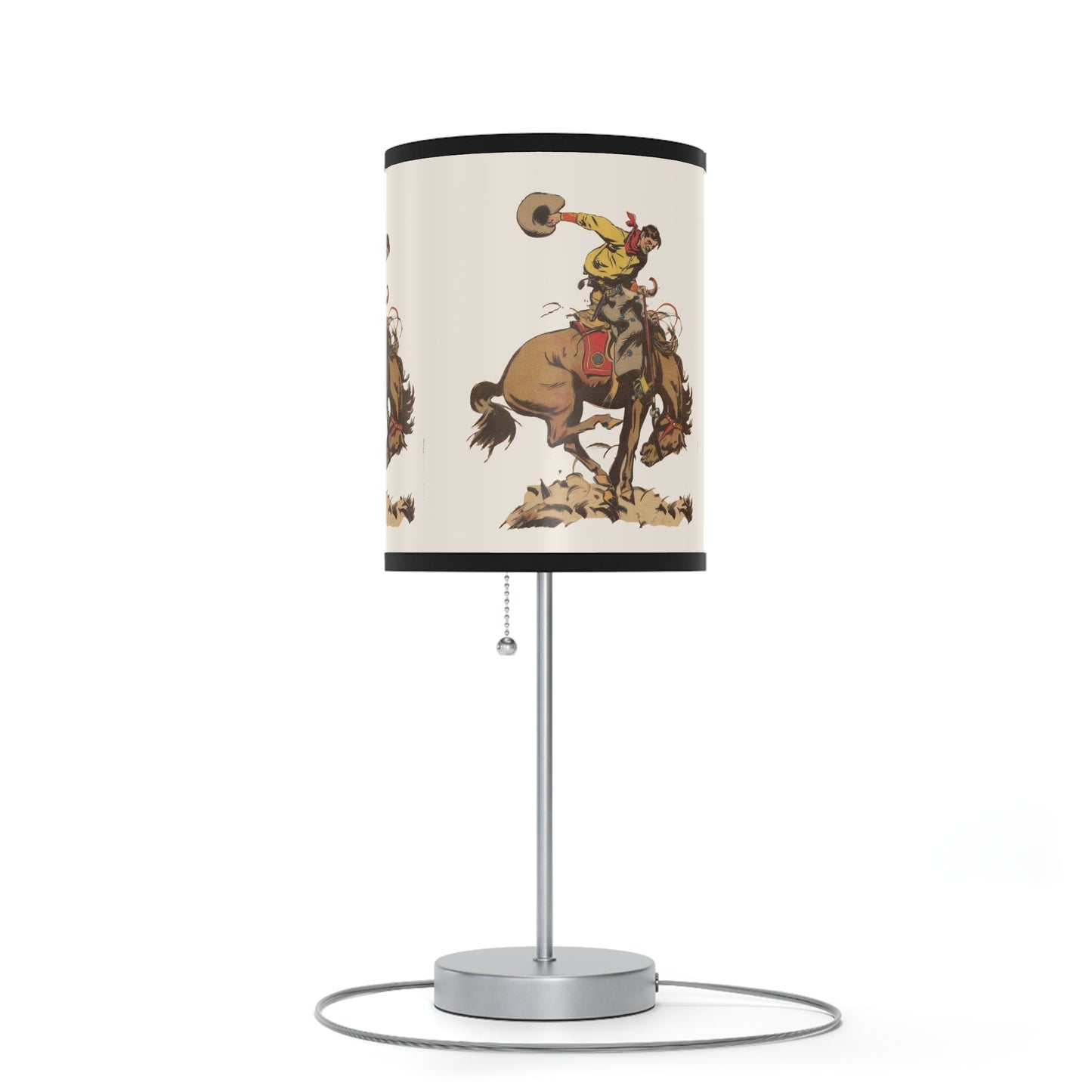 Saddle Bronc Rodeo Cowboy Art Lamp, 1800's Vintage Cowboy Poster Printed on Accent Lamp - FlooredByArt