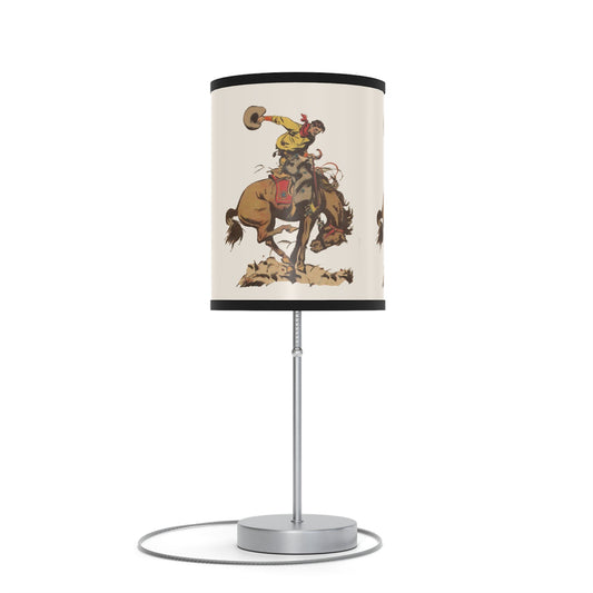 Saddle Bronc Rodeo Cowboy Art Lamp, 1800's Vintage Cowboy Poster Printed on Accent Lamp - FlooredByArt