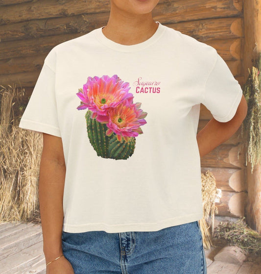 Saguaro Cactus Flower Comfort Color Crop T-Shirt, Arizona State Flower - FlooredByArt