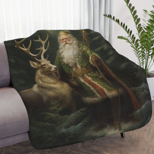 Santa Christmas Blanket, Victorian Woodland Santa, Father Christmas - A Timeless Keepsake, Snuggle Down to Watch Christmas Movies, or a Gift - FlooredByArt