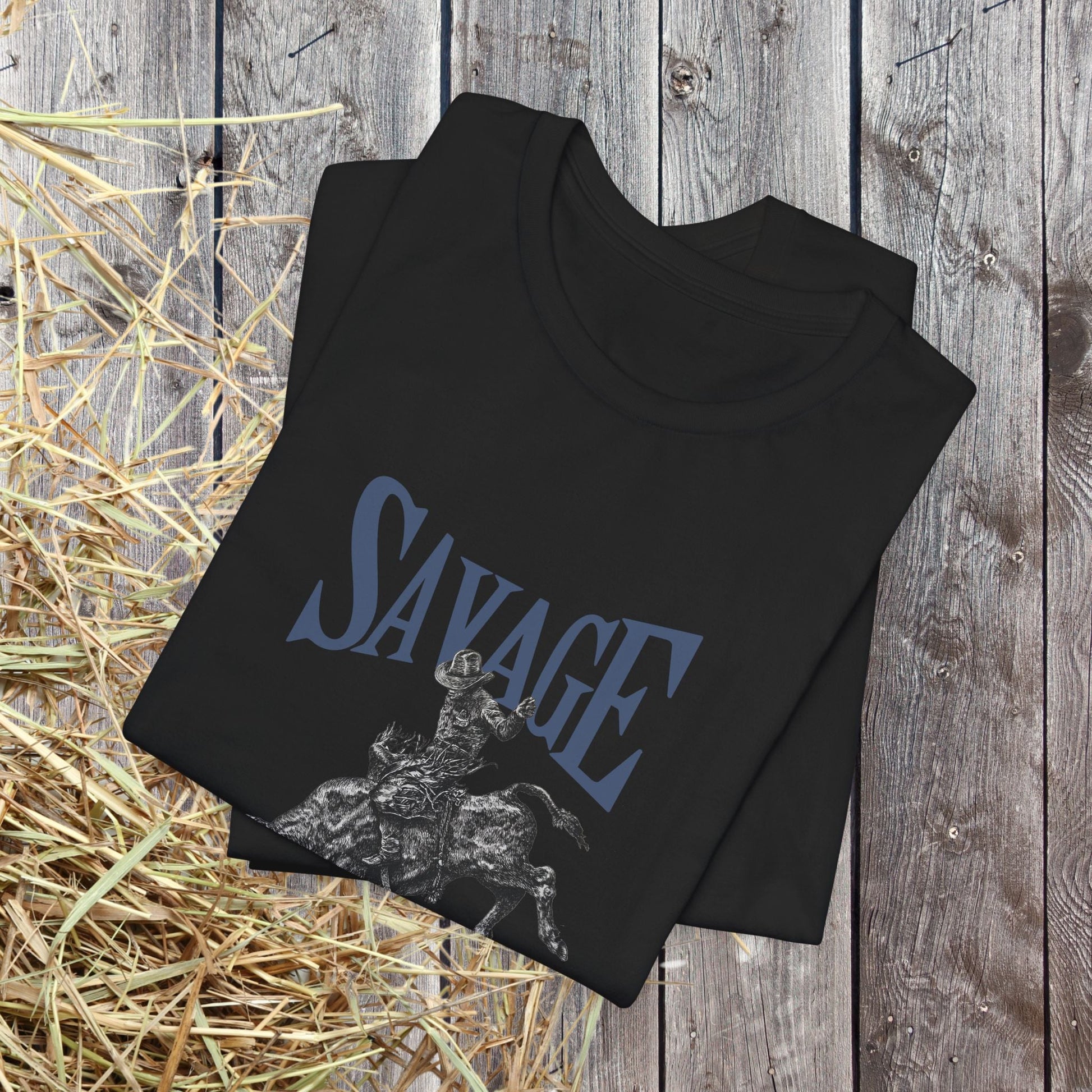 SAVAGE Bull Rider T-Shirt – Bella + Canvas Cowboy Rodeo Tee, Western Country Shirt for Men - FlooredByArt