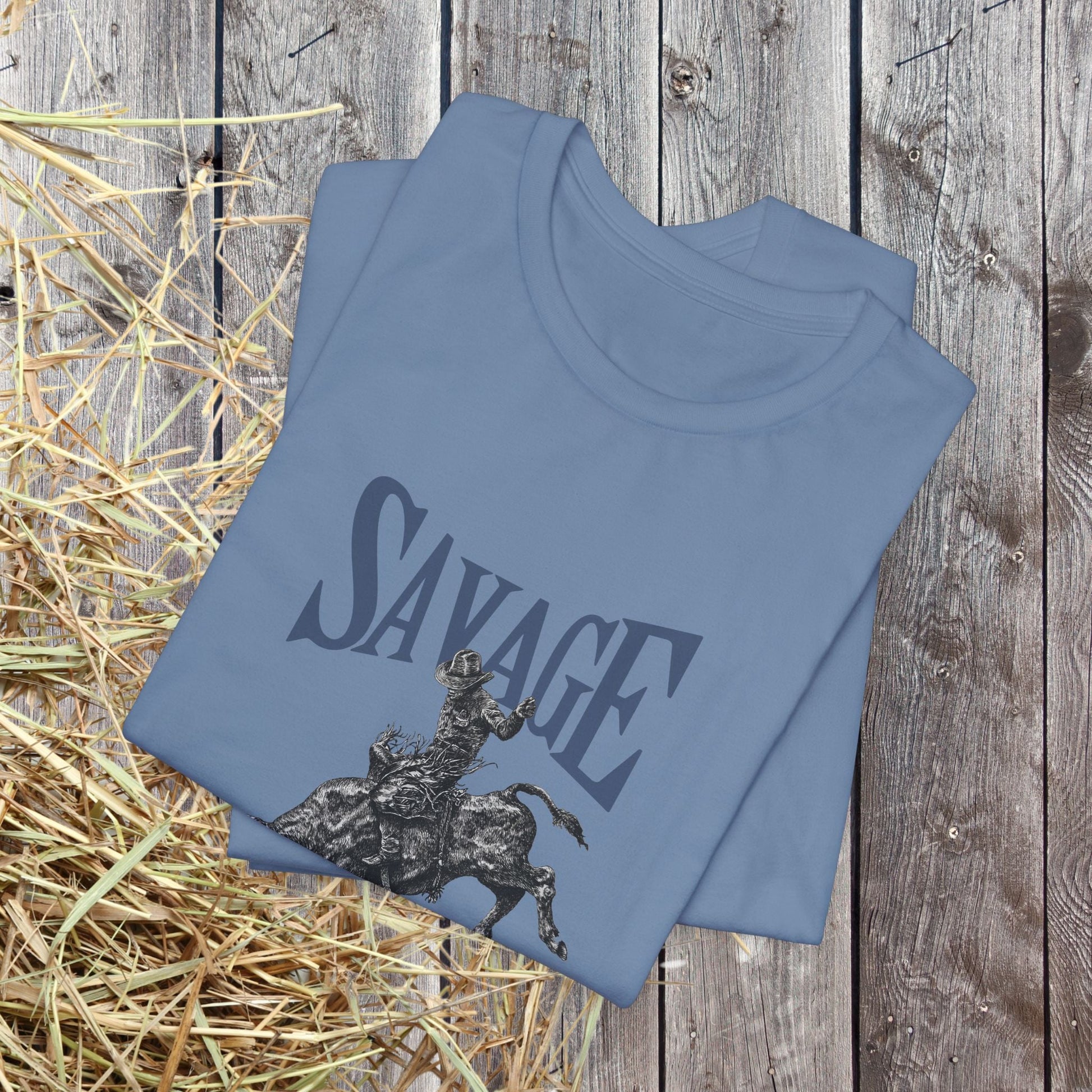 SAVAGE Bull Rider T-Shirt – Bella + Canvas Cowboy Rodeo Tee, Western Country Shirt for Men - FlooredByArt
