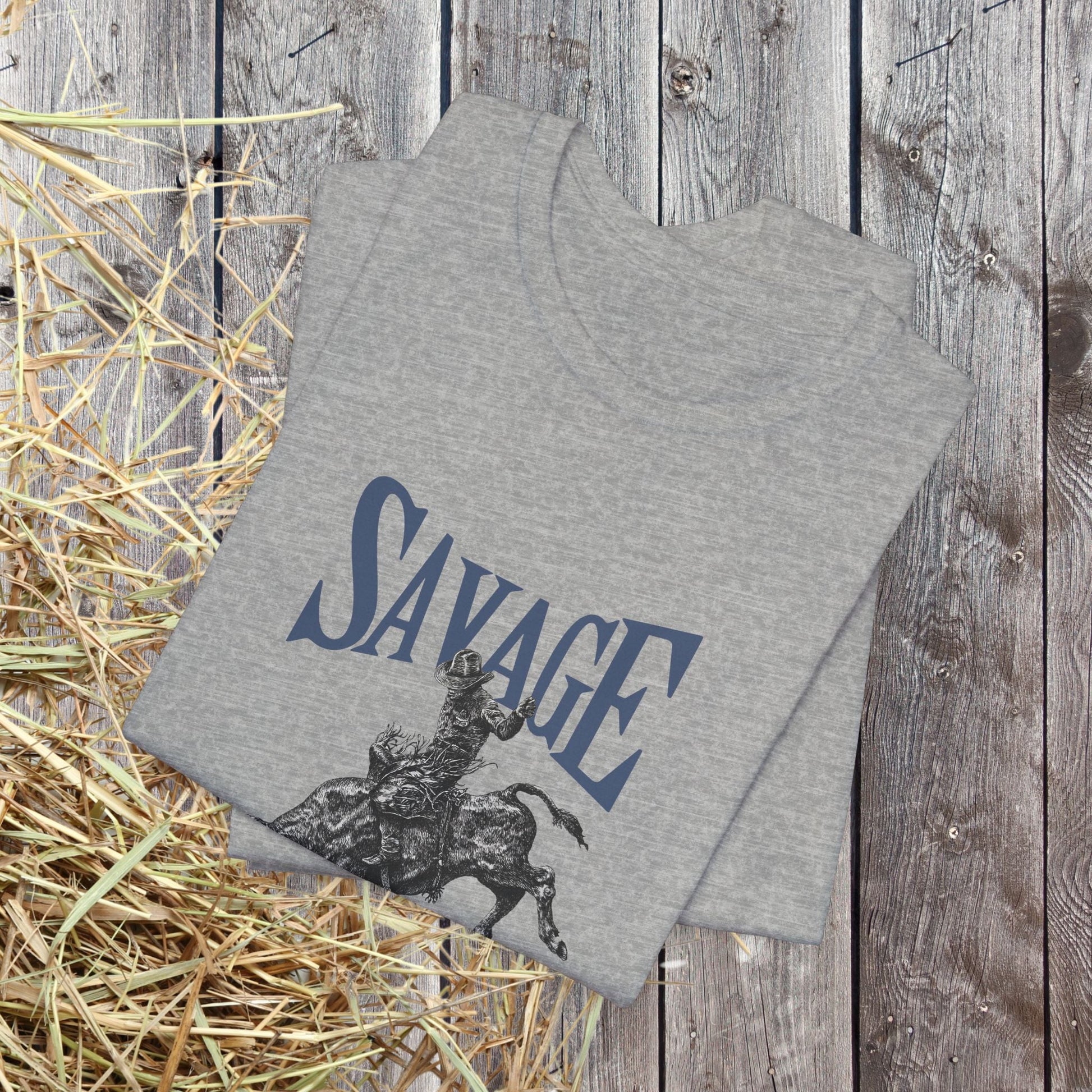 SAVAGE Bull Rider T-Shirt – Bella + Canvas Cowboy Rodeo Tee, Western Country Shirt for Men - FlooredByArt