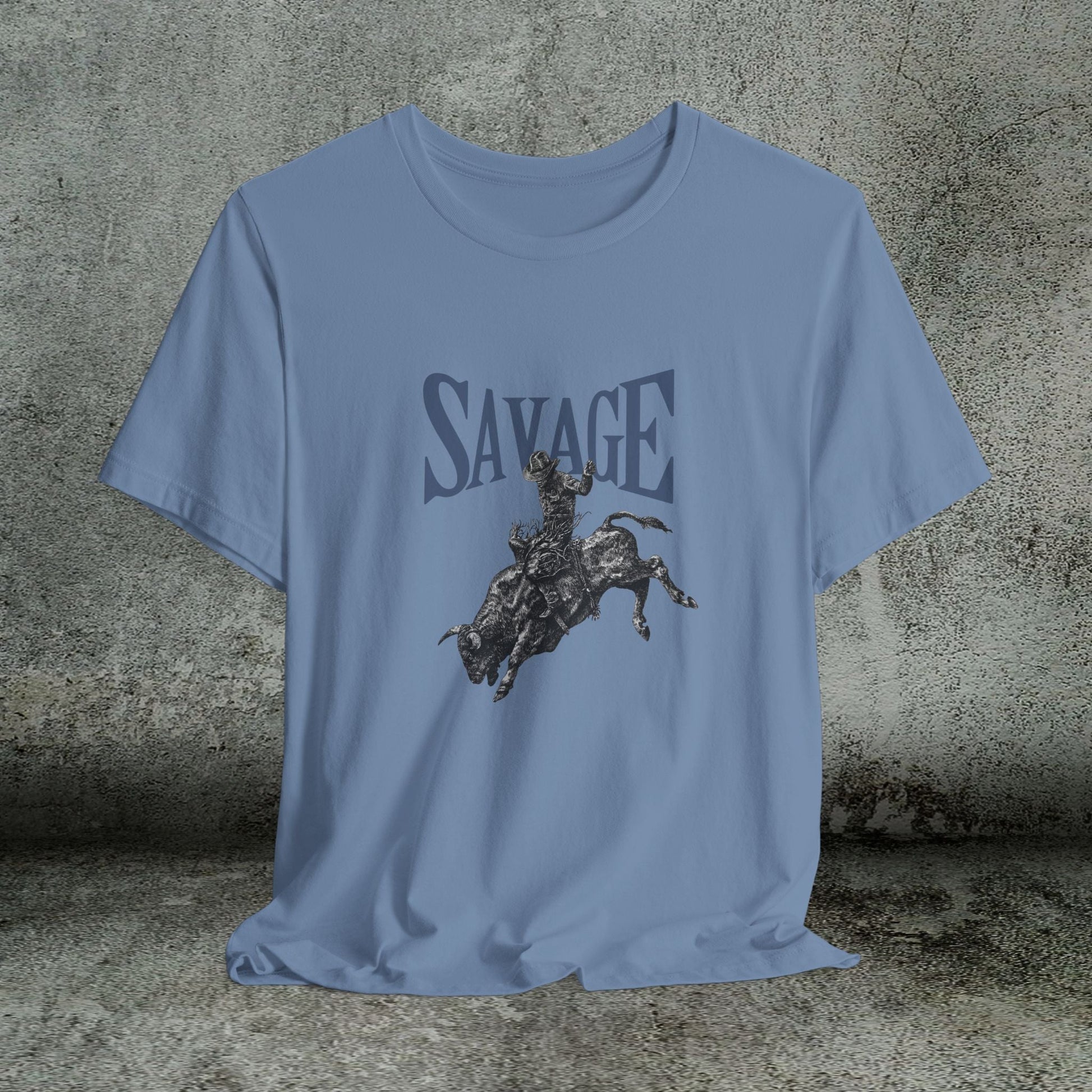 SAVAGE Bull Rider T-Shirt – Bella + Canvas Cowboy Rodeo Tee, Western Country Shirt for Men - FlooredByArt