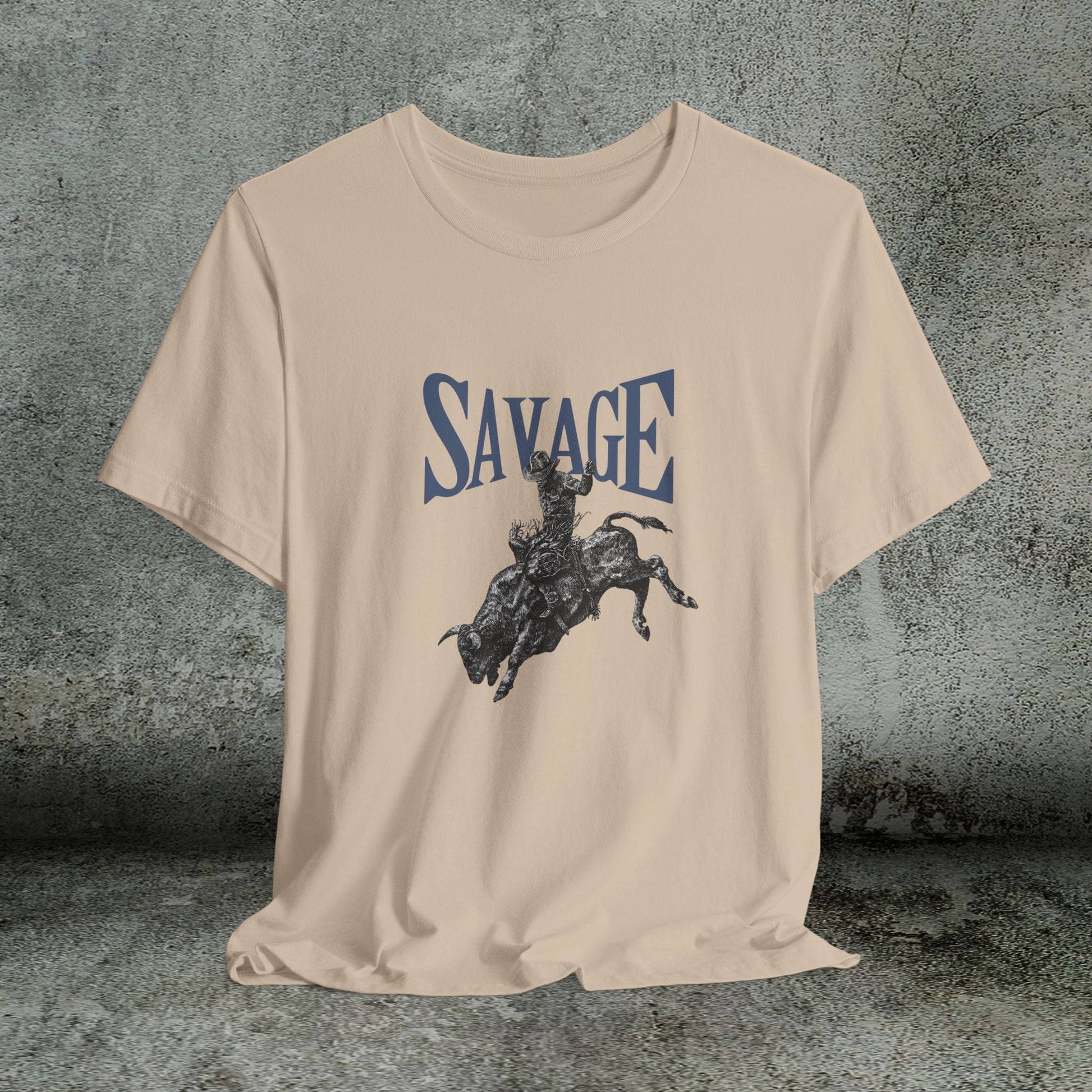 SAVAGE Bull Rider T-Shirt – Bella + Canvas Cowboy Rodeo Tee, Western Country Shirt for Men - FlooredByArt