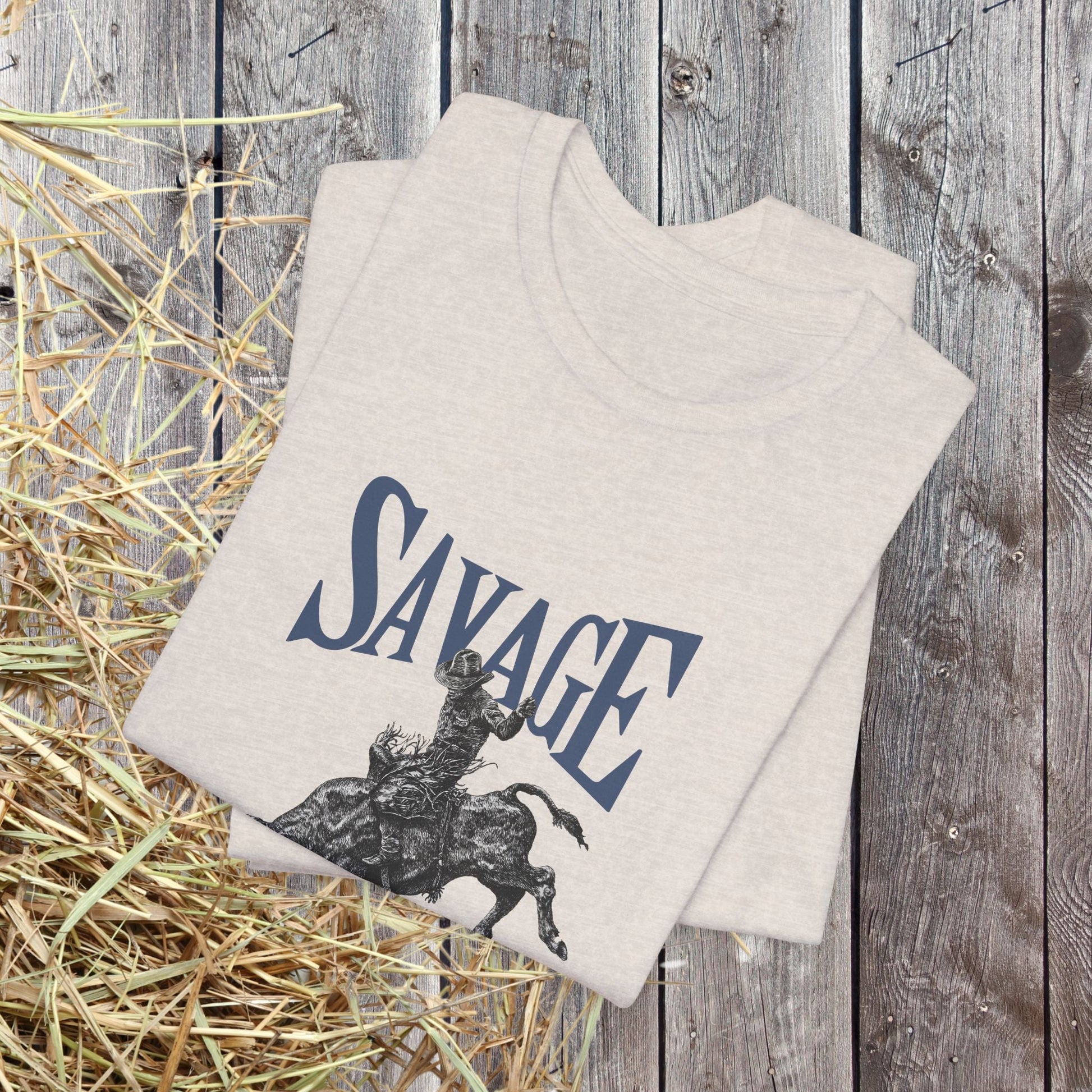SAVAGE Bull Rider T-Shirt – Bella + Canvas Cowboy Rodeo Tee, Western Country Shirt for Men - FlooredByArt