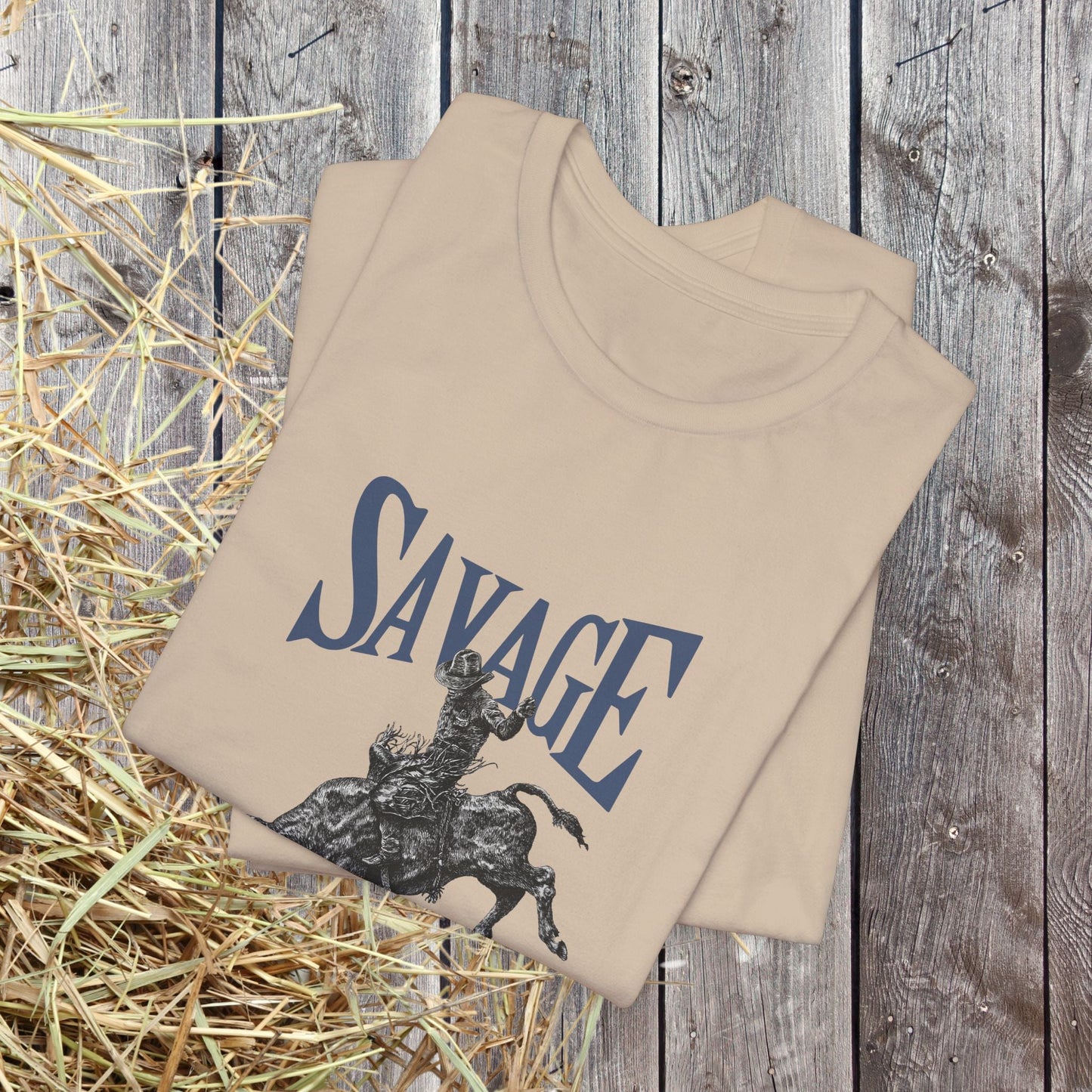 SAVAGE Bull Rider T-Shirt – Bella + Canvas Cowboy Rodeo Tee, Western Country Shirt for Men - FlooredByArt