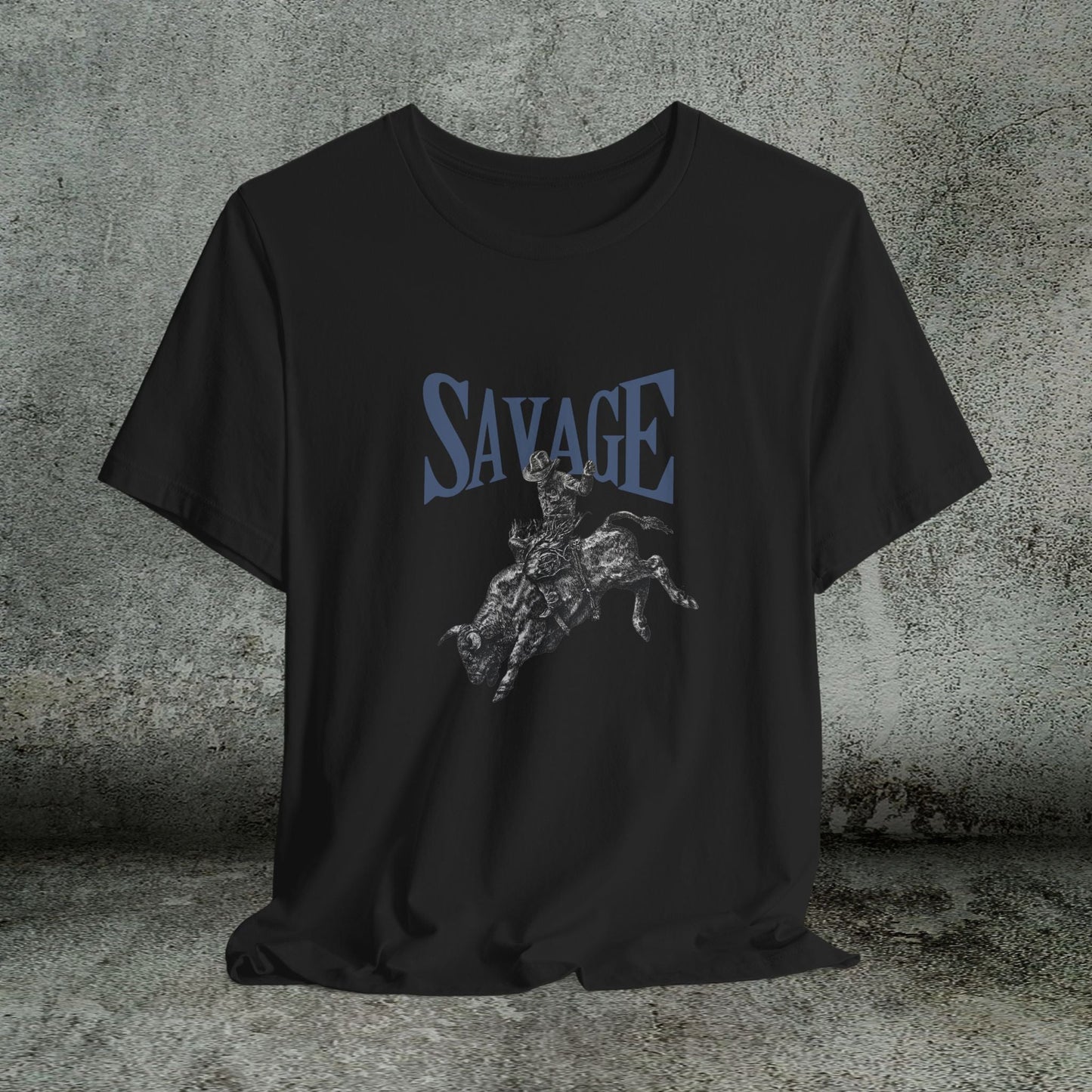 SAVAGE Bull Rider T-Shirt – Bella + Canvas Cowboy Rodeo Tee, Western Country Shirt for Men - FlooredByArt