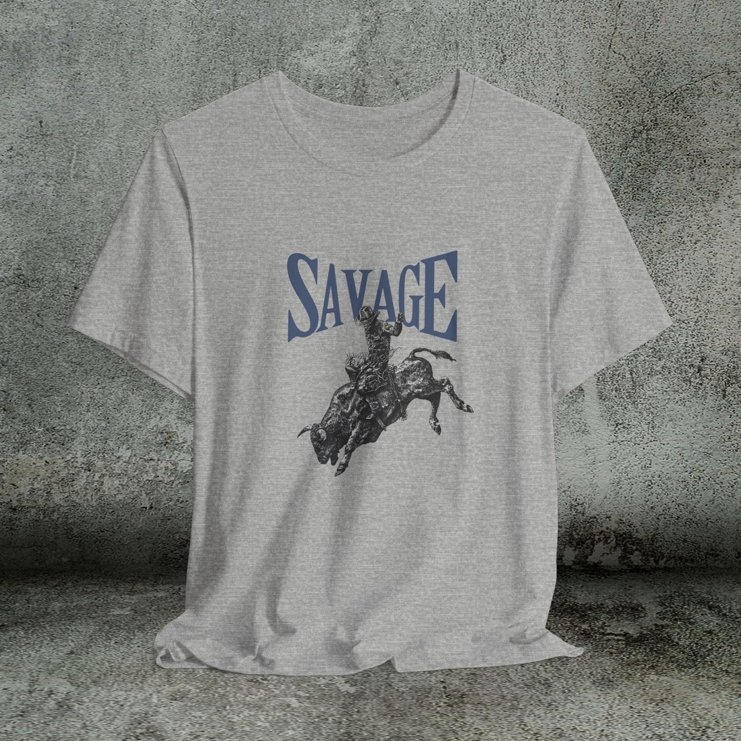 SAVAGE Bull Rider T-Shirt – Bella + Canvas Cowboy Rodeo Tee, Western Country Shirt for Men - FlooredByArt