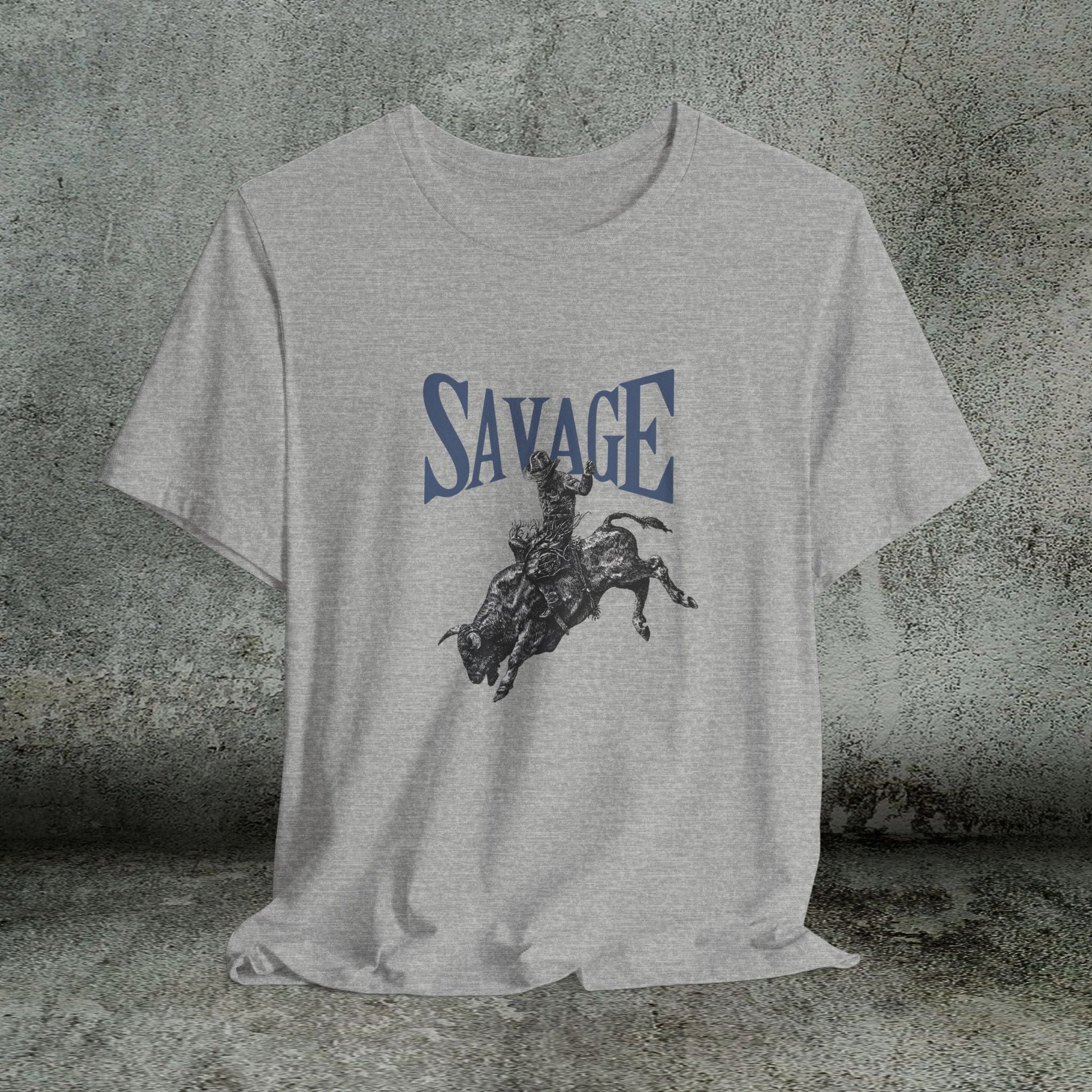 SAVAGE Bull Rider T-Shirt – Bella + Canvas Cowboy Rodeo Tee, Western Country Shirt for Men - FlooredByArt