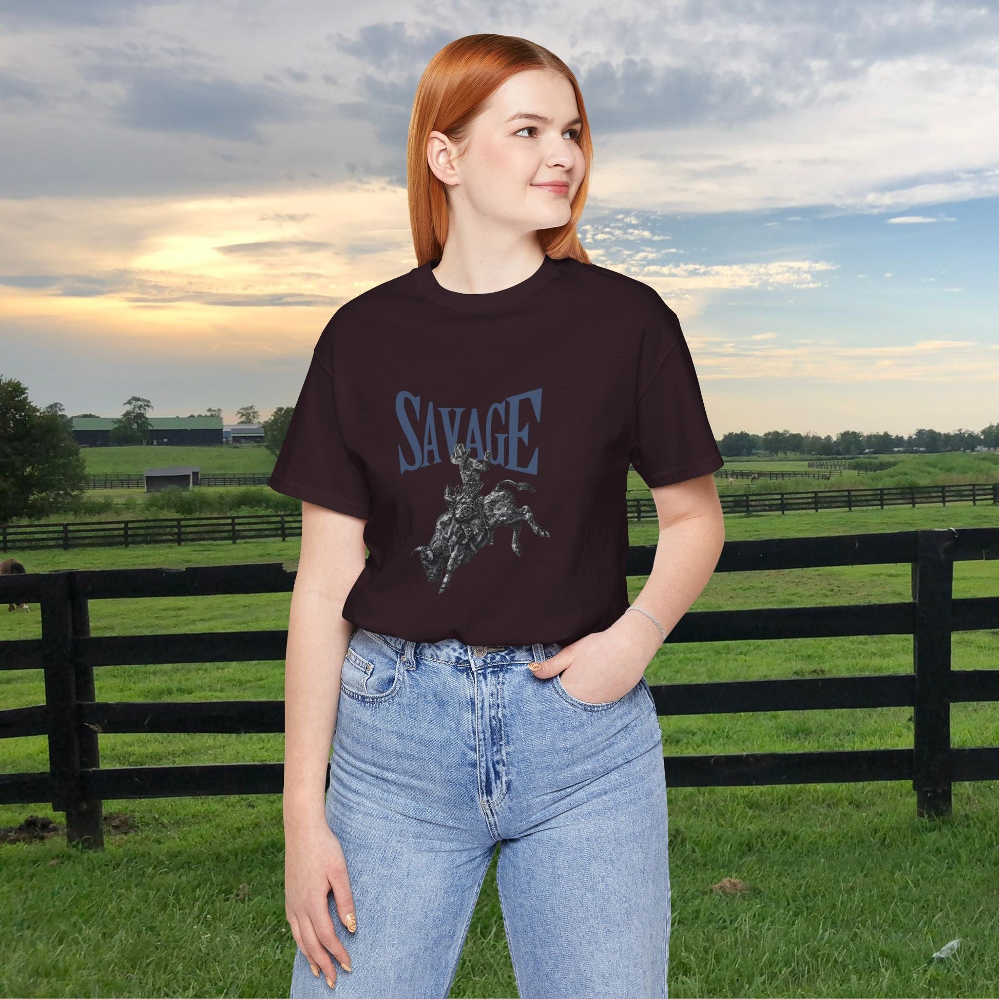 SAVAGE Bull Rider T-Shirt – Bella + Canvas Cowboy Rodeo Tee, Western Country Shirt for Men - FlooredByArt