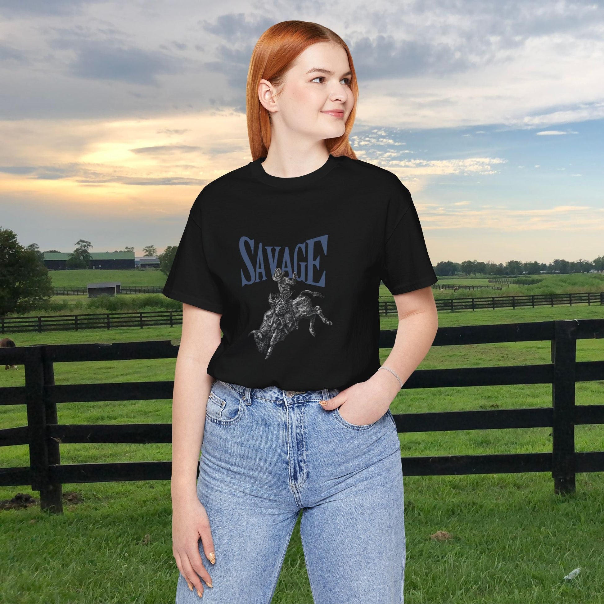 SAVAGE Bull Rider T-Shirt – Bella + Canvas Cowboy Rodeo Tee, Western Country Shirt for Men - FlooredByArt