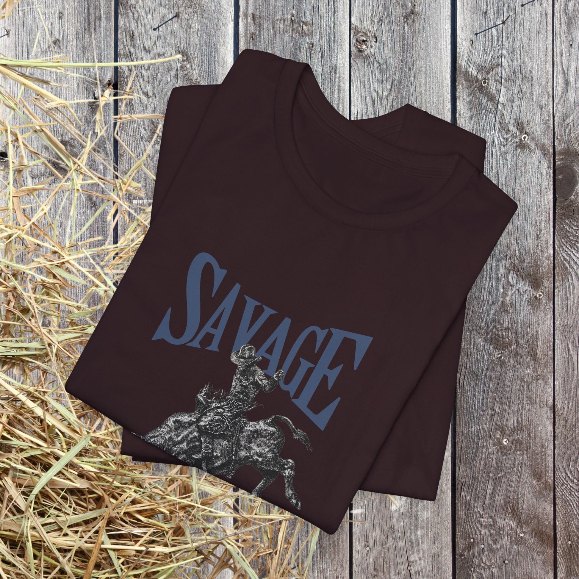 SAVAGE Bull Rider T-Shirt – Bella + Canvas Cowboy Rodeo Tee, Western Country Shirt for Men - FlooredByArt