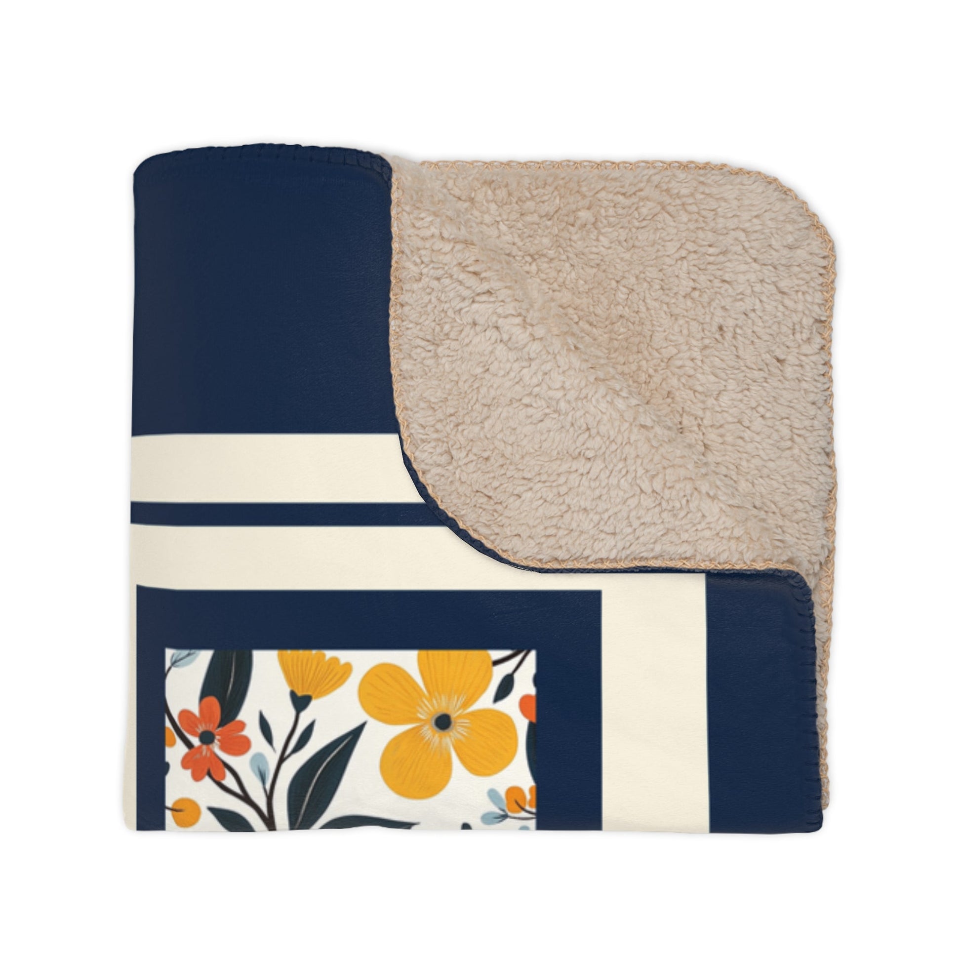 Scandi Bluebird Floral Blanket – Lightweight Sherpa Throw for Nature Lovers - FlooredByArt