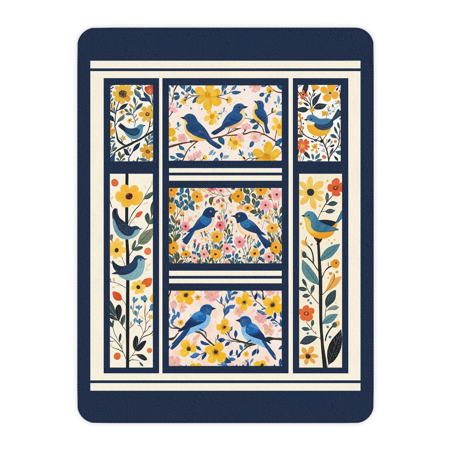Scandi Bluebird Floral Blanket – Lightweight Sherpa Throw for Nature Lovers - FlooredByArt