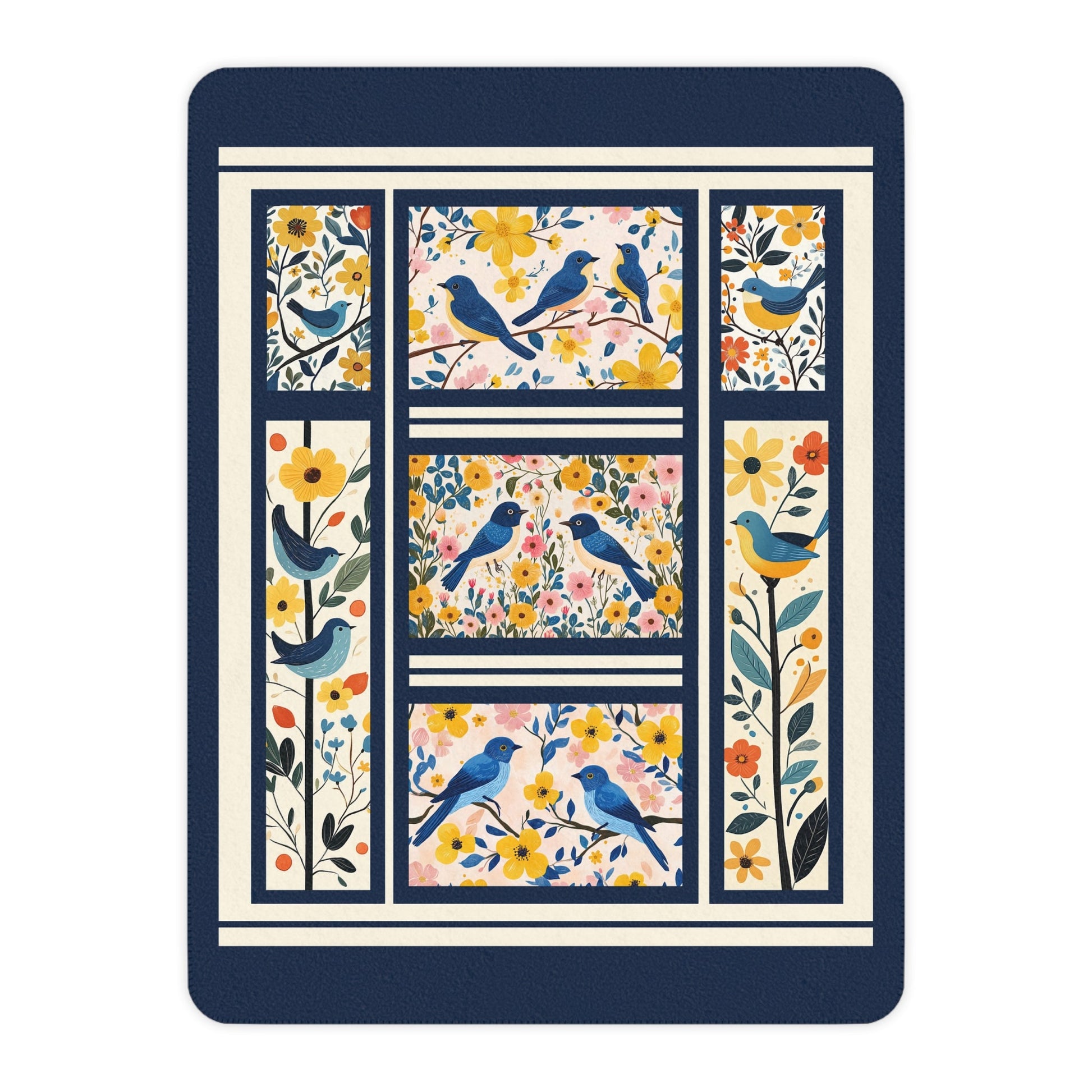 Scandi Bluebird Floral Blanket – Lightweight Sherpa Throw for Nature Lovers - FlooredByArt