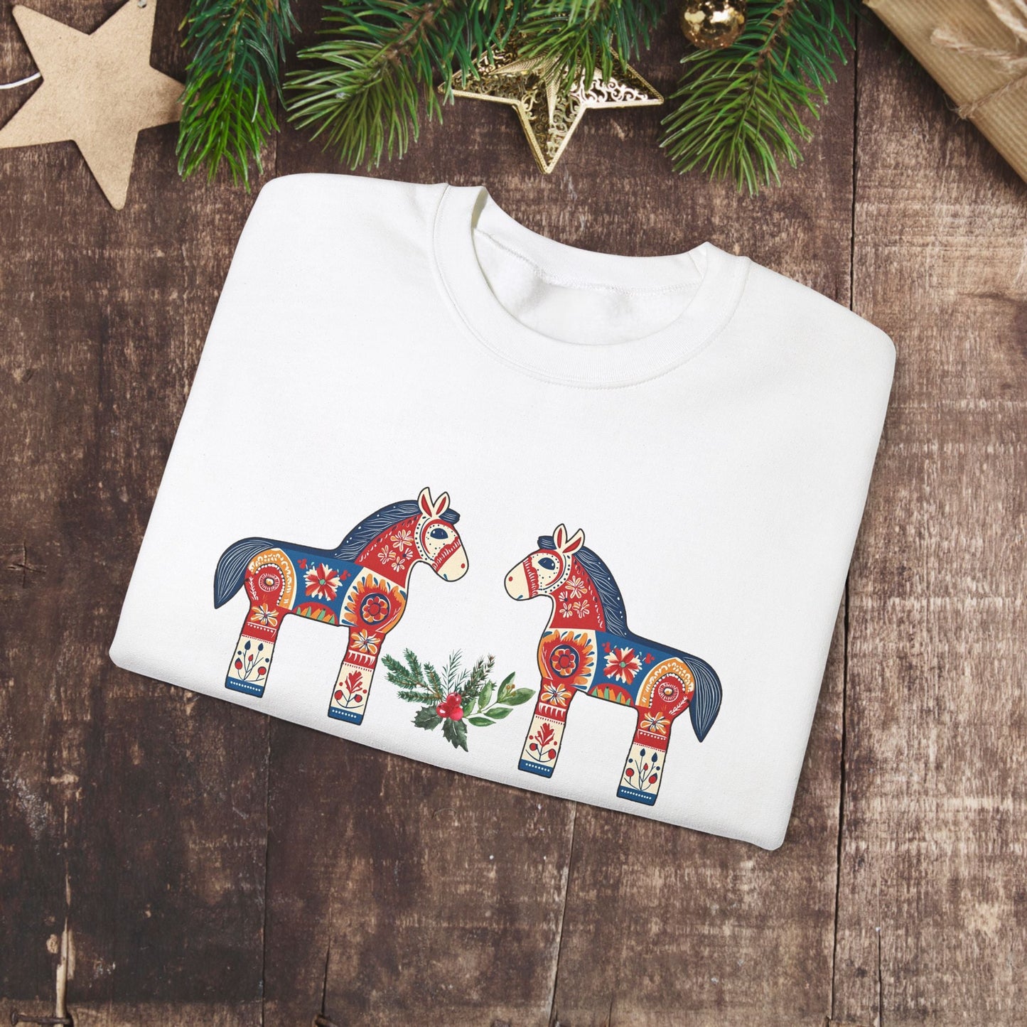 Scandinavian Dala Horse Sweatshirt, Scandi Christmas Sweater, Cute & Unique Dala Horse Shirt, Scandi Merry Christmas, Hygge Sweatshirt - 5XL - FlooredByArt