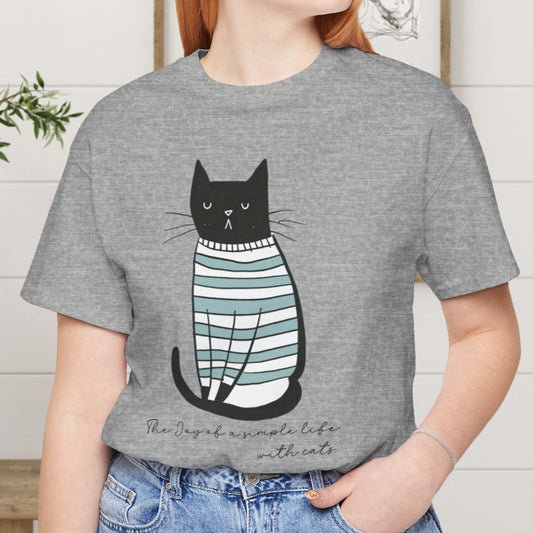 Simple Life Black Cat T-shirt, The Joy of a Simple Life with Cats, Be Happy Shirt, Inspirational - FlooredByArt