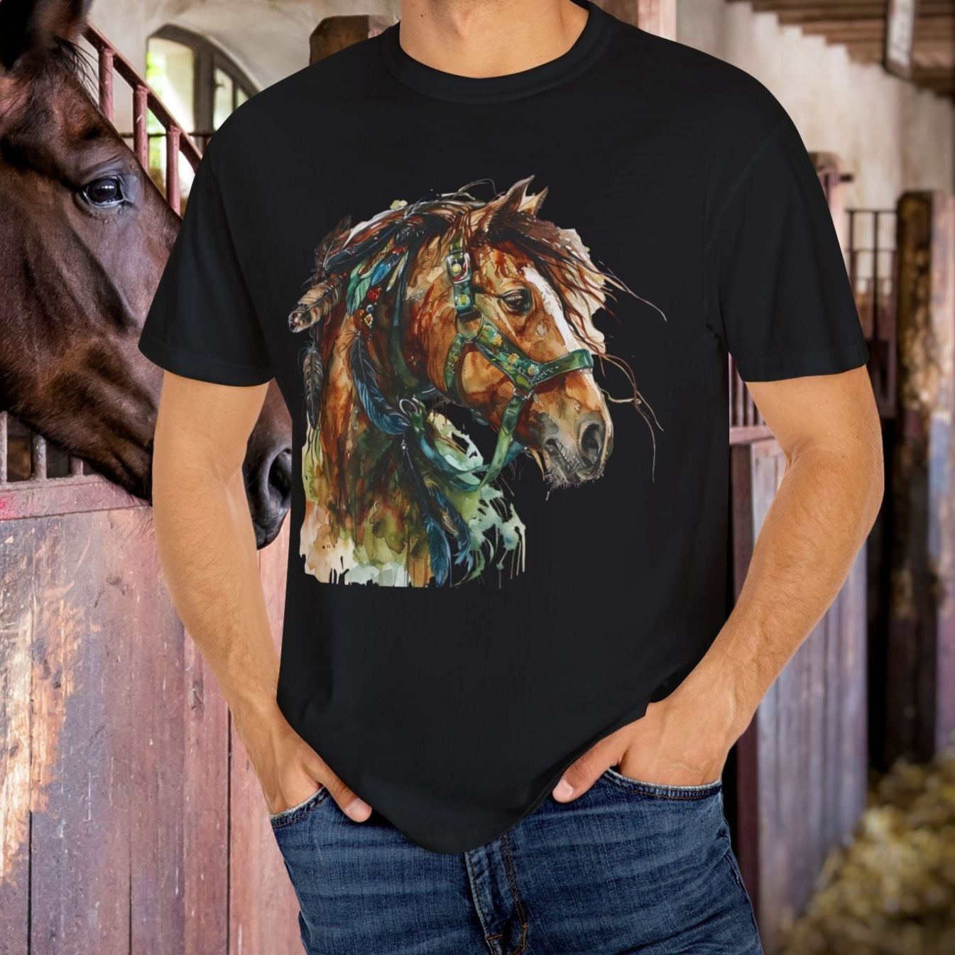 Spirit Totem Draft Horse Watercolor Tee – Comfort Colors Western Shirt - FlooredByArt
