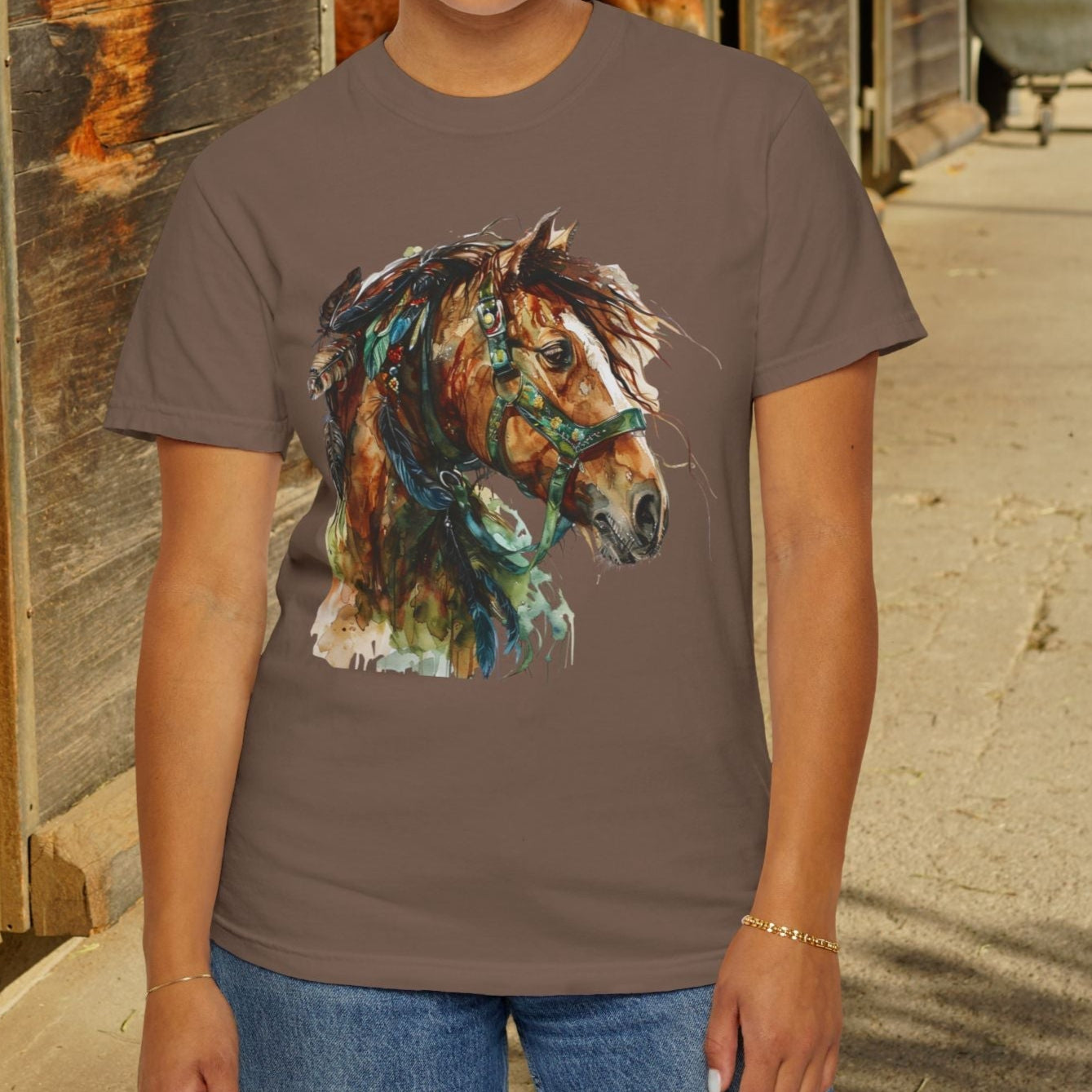 Spirit Totem Draft Horse Watercolor Tee – Comfort Colors Western Shirt - FlooredByArt