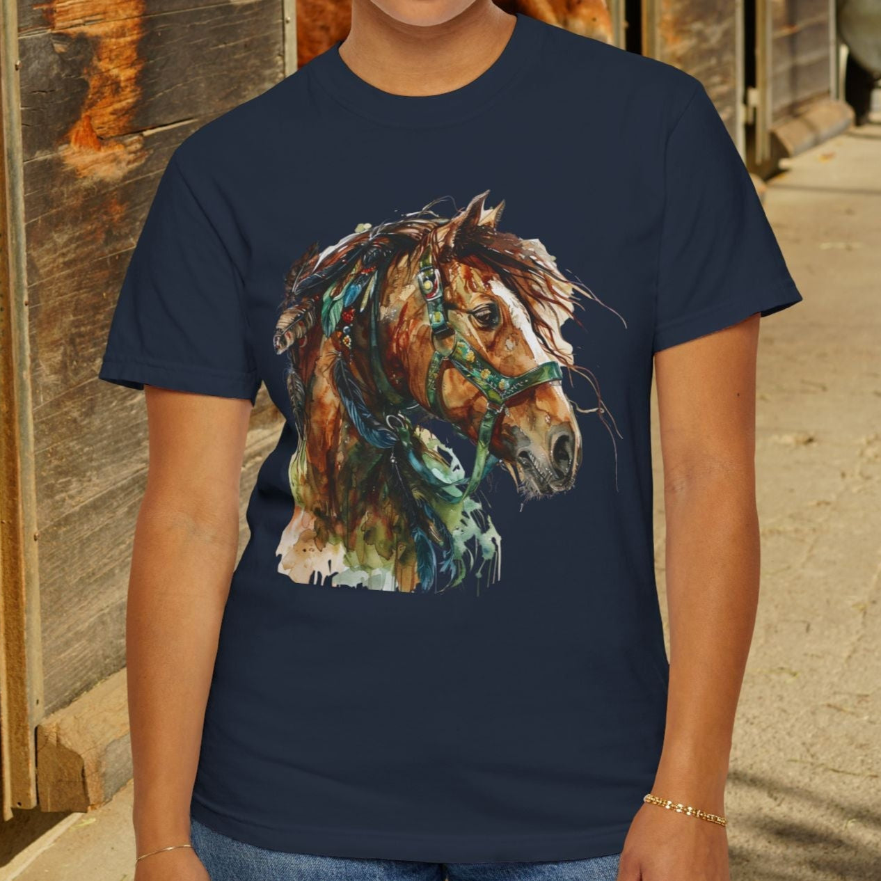 Spirit Totem Draft Horse Watercolor Tee – Comfort Colors Western Shirt - FlooredByArt