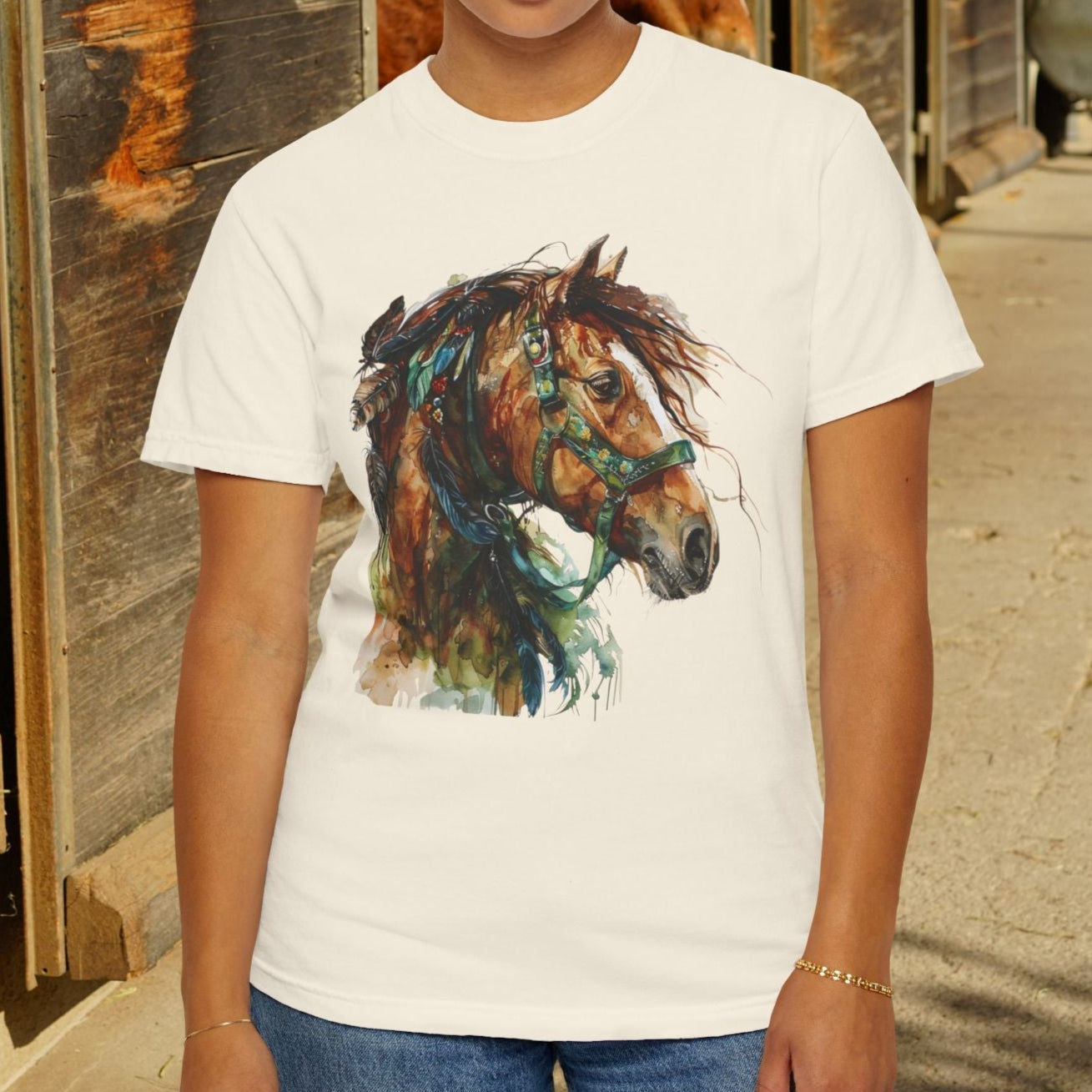 Spirit Totem Draft Horse Watercolor Tee – Comfort Colors Western Shirt - FlooredByArt