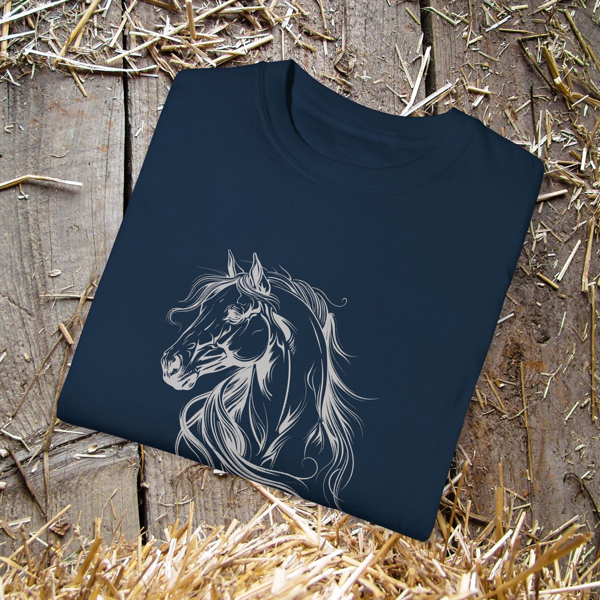 Spirited Horse Line Art Tee – Comfort Colors Equestrian Shirt - FlooredByArt