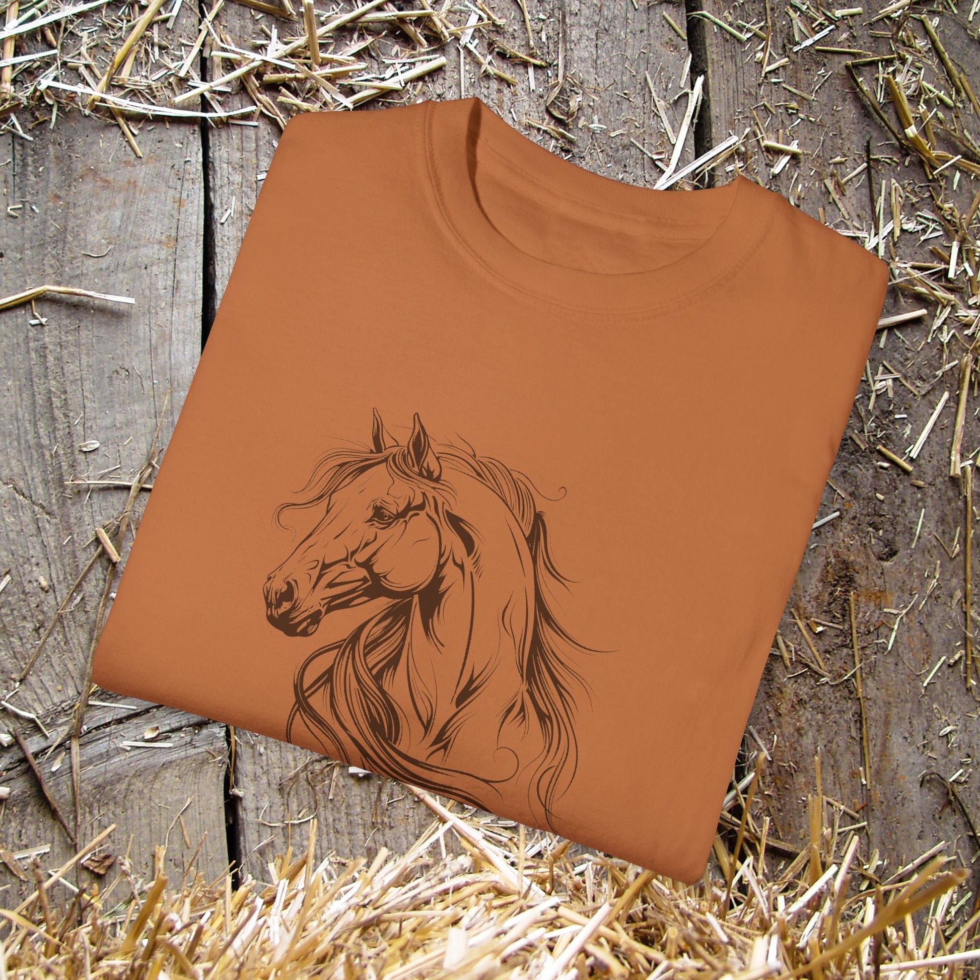Spirited Horse Line Art Tee – Comfort Colors Equestrian Shirt - FlooredByArt