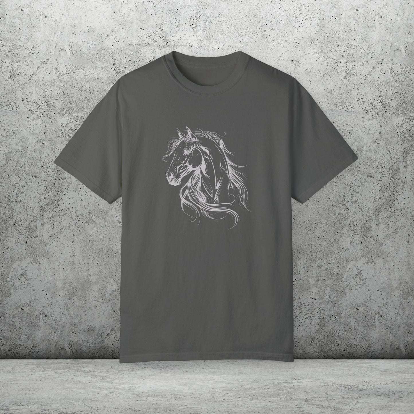 Spirited Horse Line Art Tee – Comfort Colors Equestrian Shirt - FlooredByArt
