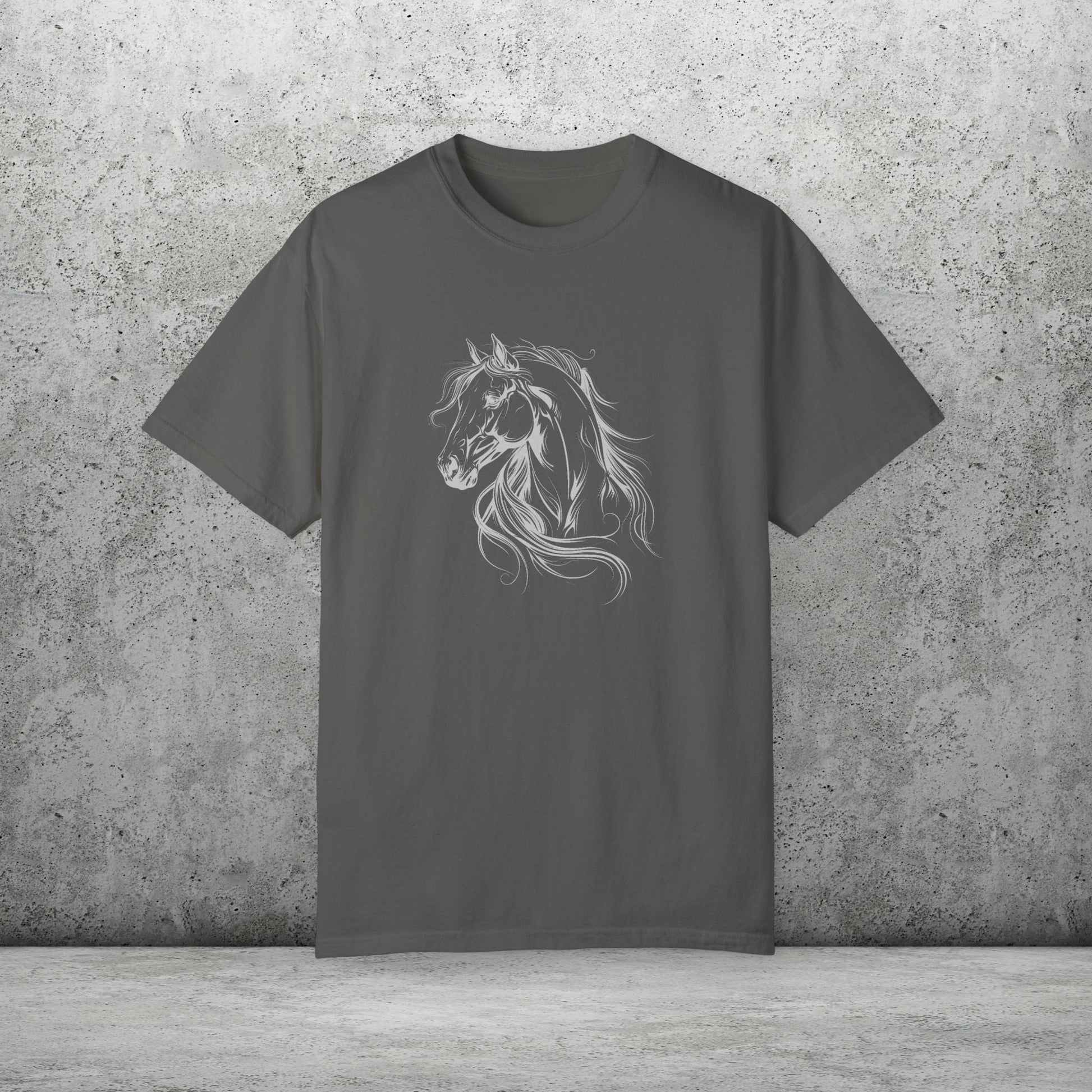 Spirited Horse Line Art Tee – Comfort Colors Equestrian Shirt - FlooredByArt