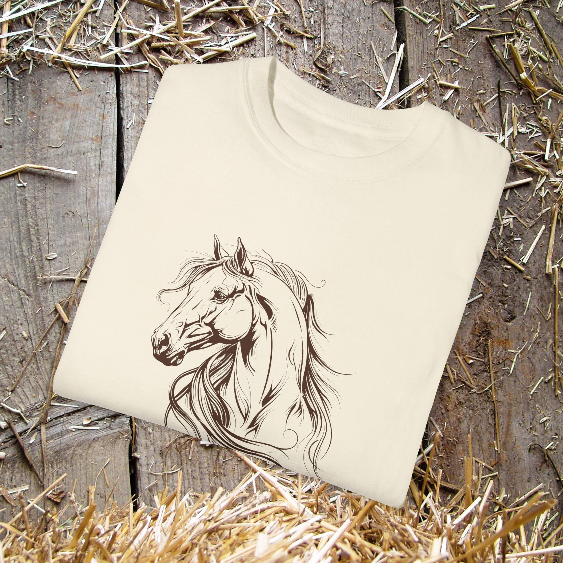 Spirited Horse Line Art Tee – Comfort Colors Equestrian Shirt - FlooredByArt