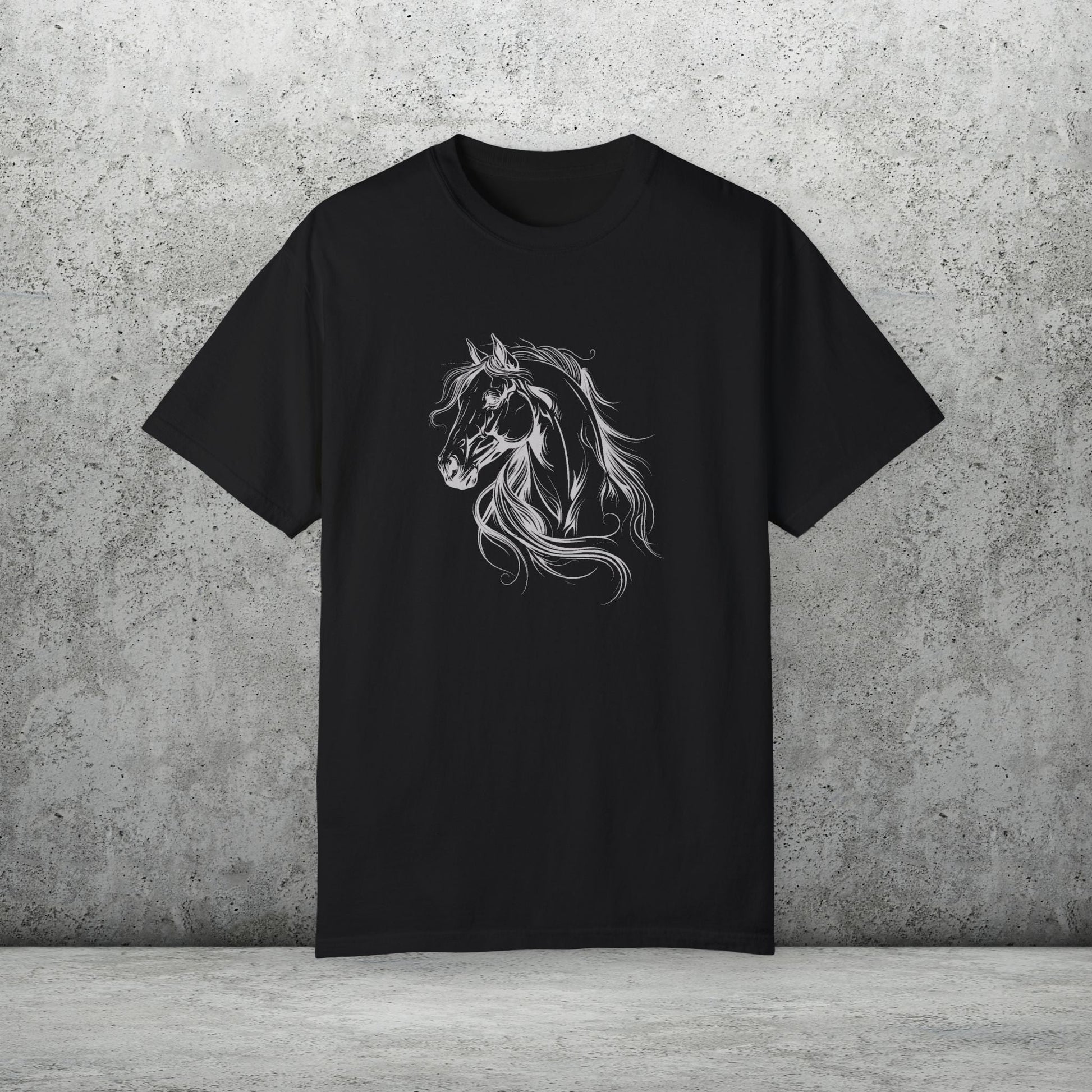 Spirited Horse Line Art Tee – Comfort Colors Equestrian Shirt - FlooredByArt